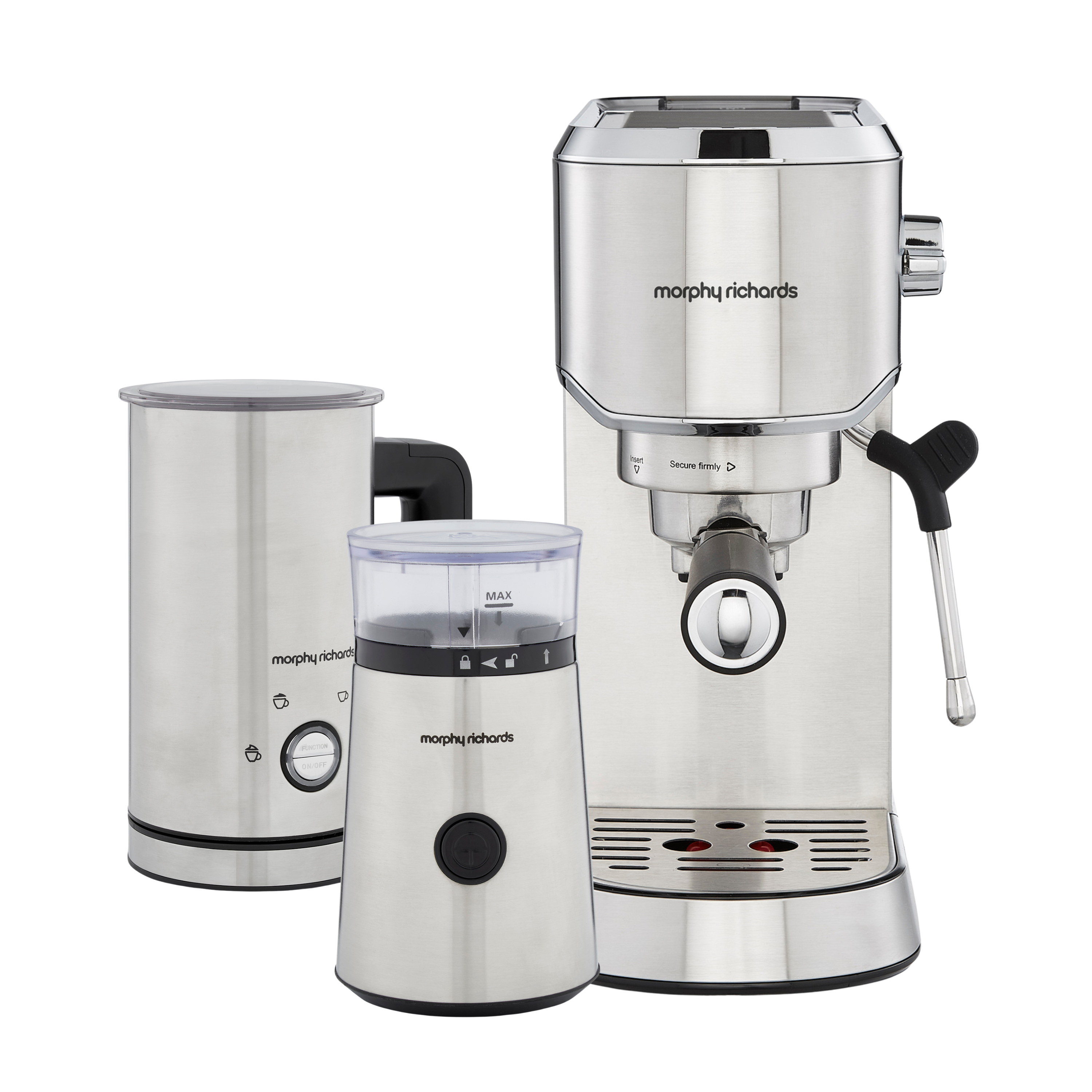 Traditional Compact Pump Espresso Machine, Brew & Blend Coffee Grinder and Milk Frother Set
