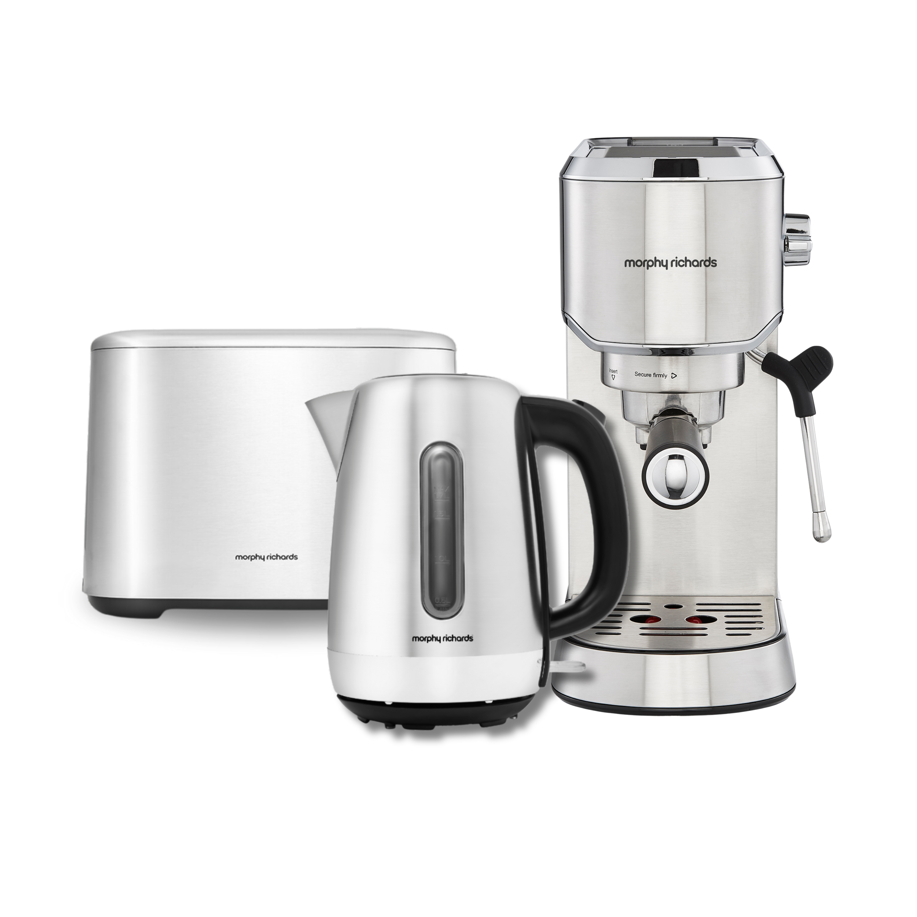 Equip Kettle and Toaster Set & Traditional Espresso Coffee Machine - Stainless Steel