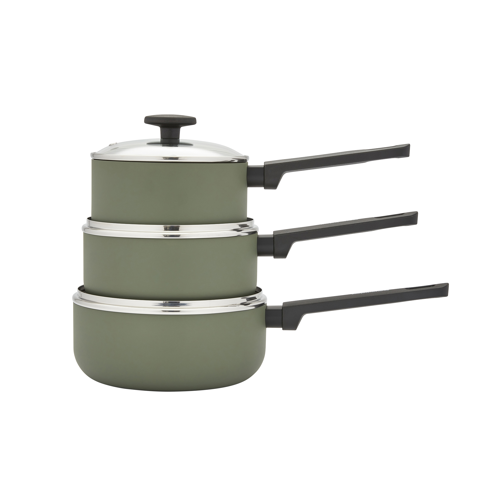 3 Piece Recycled Aluminium Saucepan Set - Green