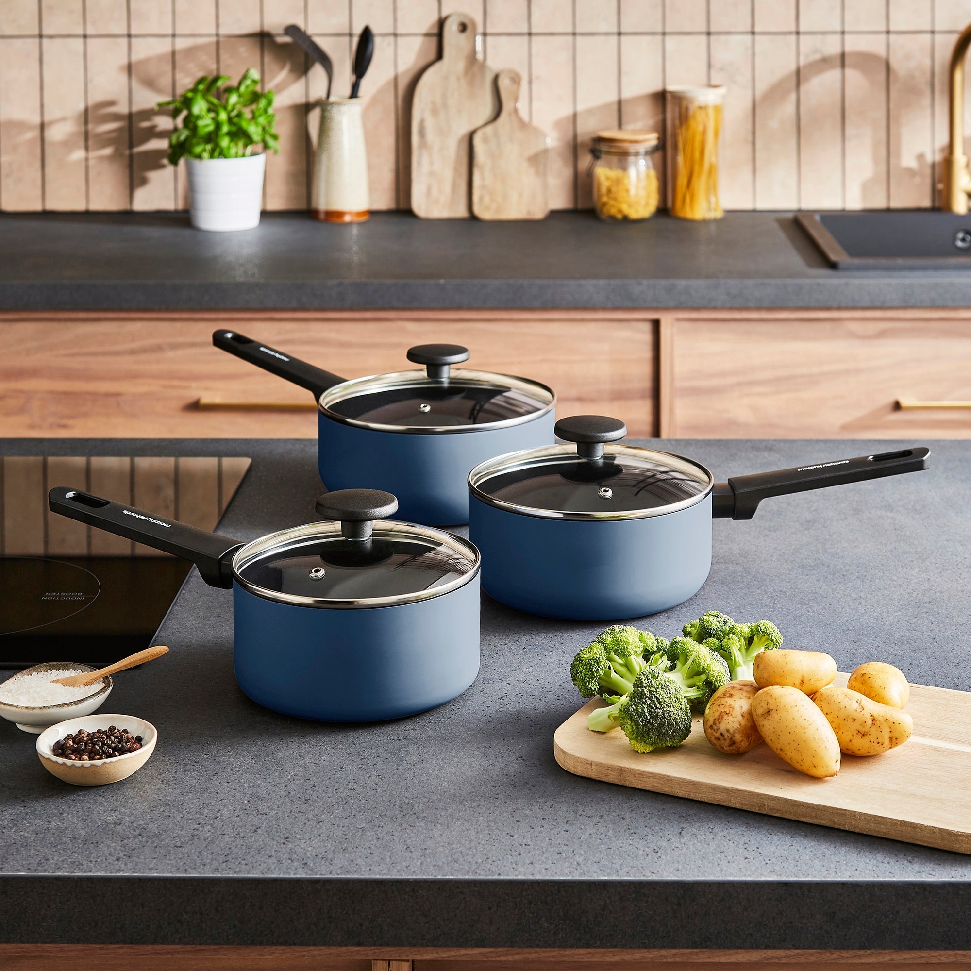 3 Piece Recycled Aluminium Saucepan Set - Blue