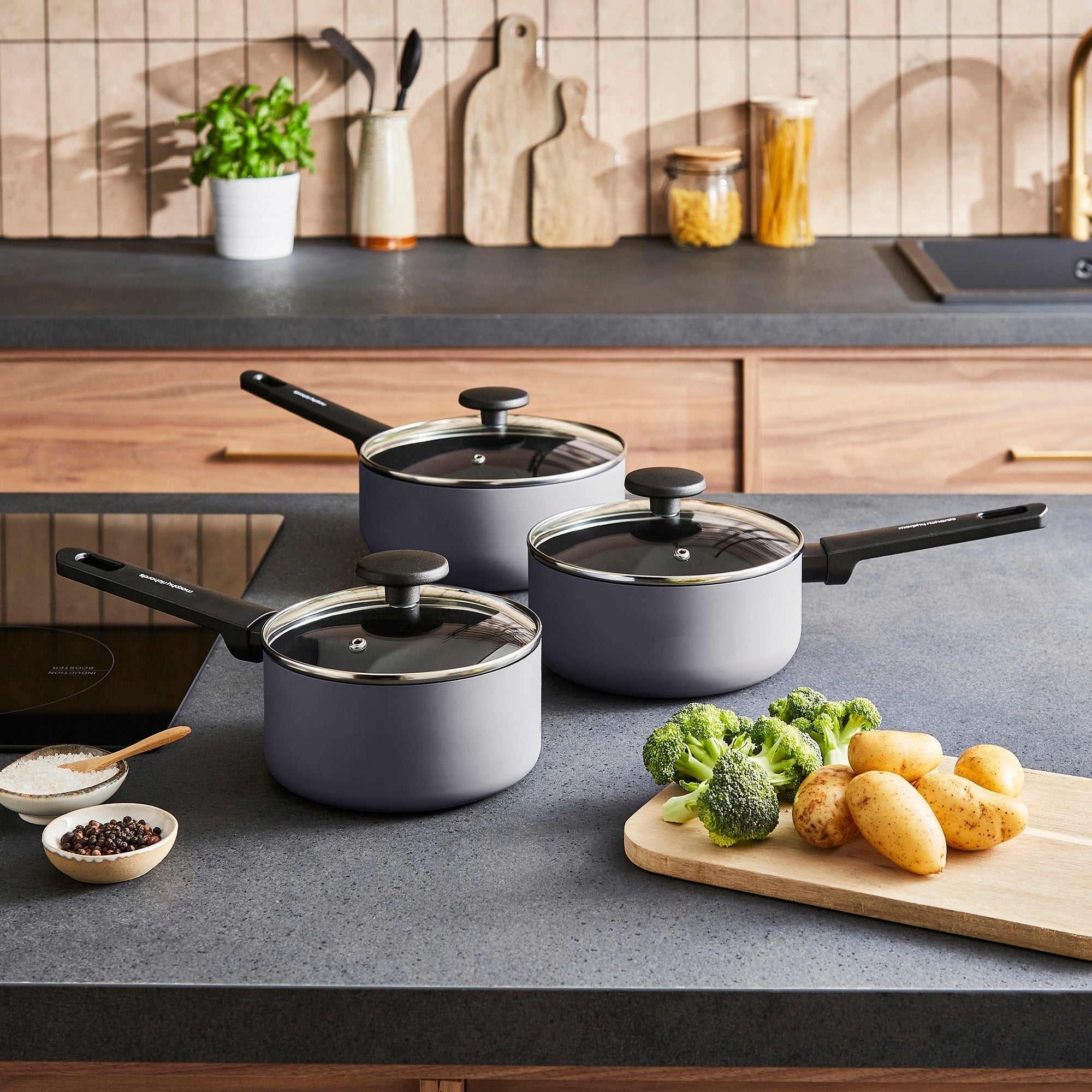 3 Piece Recycled Aluminium Saucepan Set - Grey