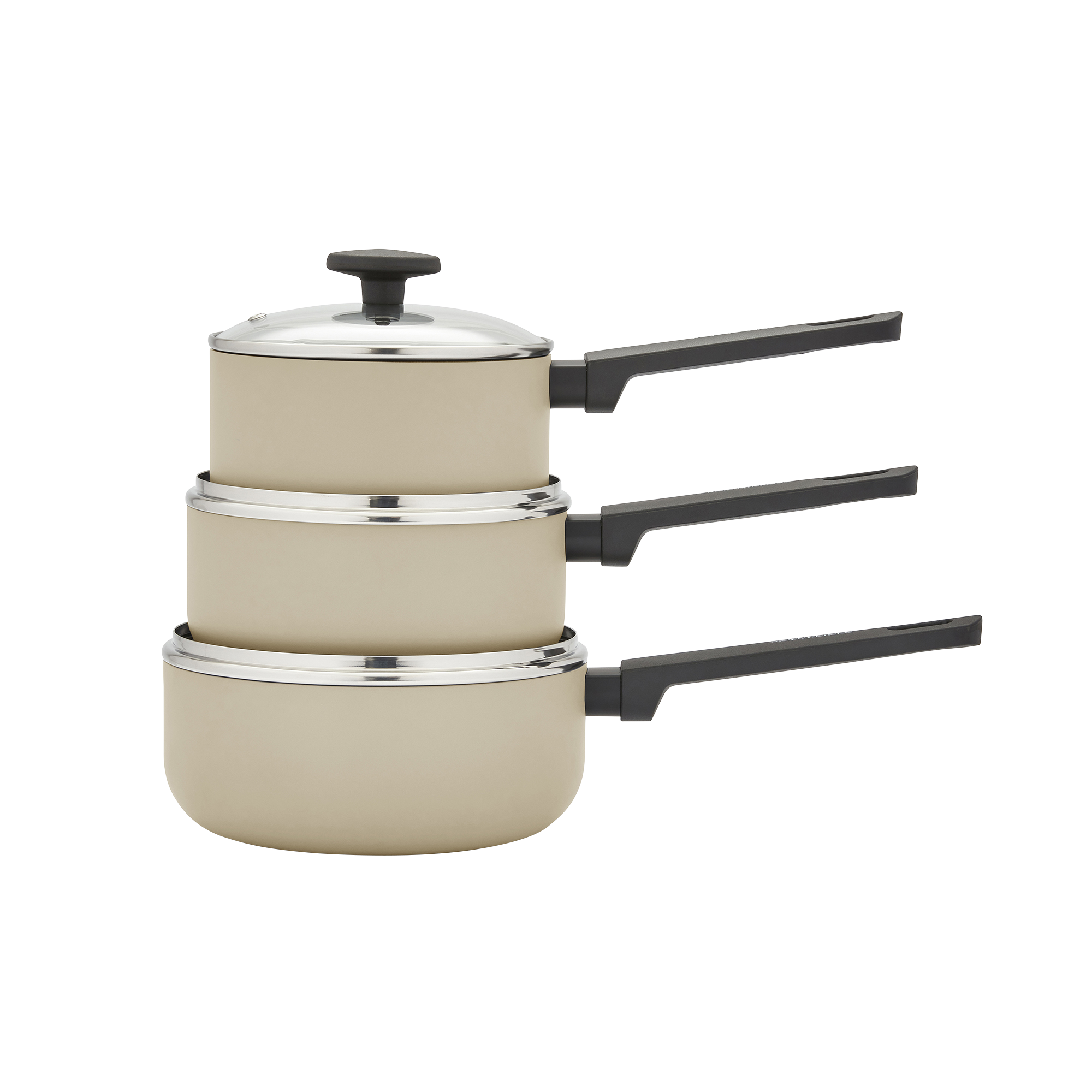 3 Piece Recycled Aluminium Saucepan Set - Cream
