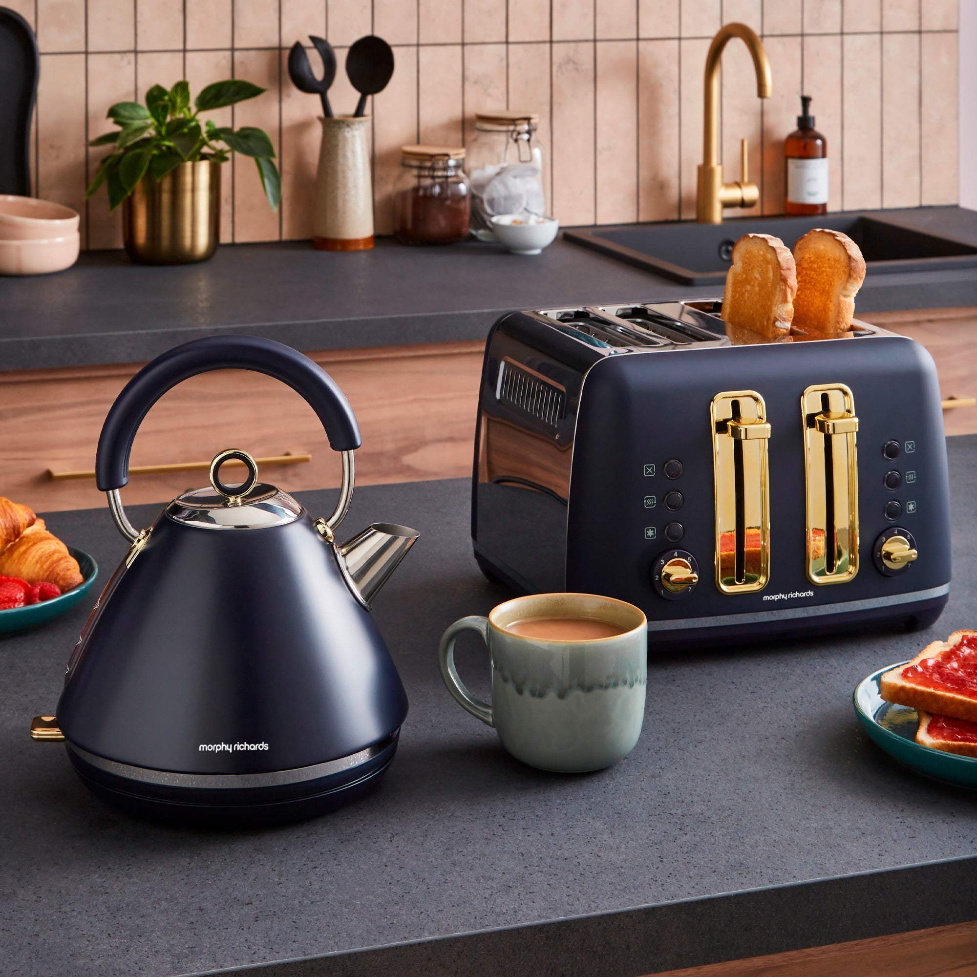Accents Gold Navy Kettle and Toaster Set