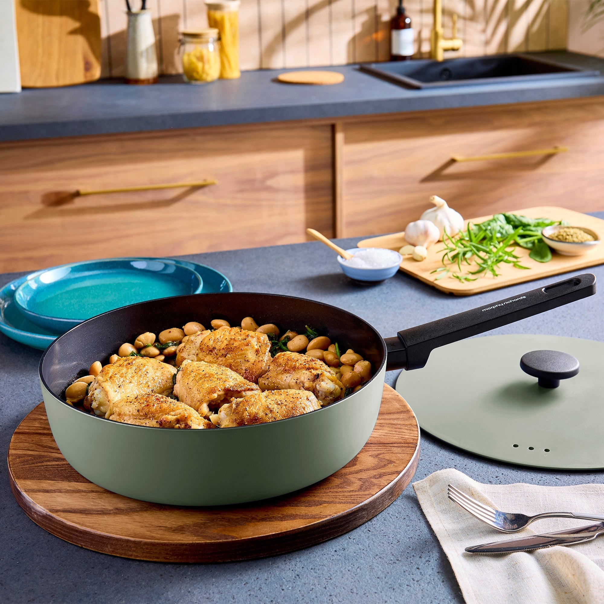 28cm Forged Aluminium Saute Pan - Green