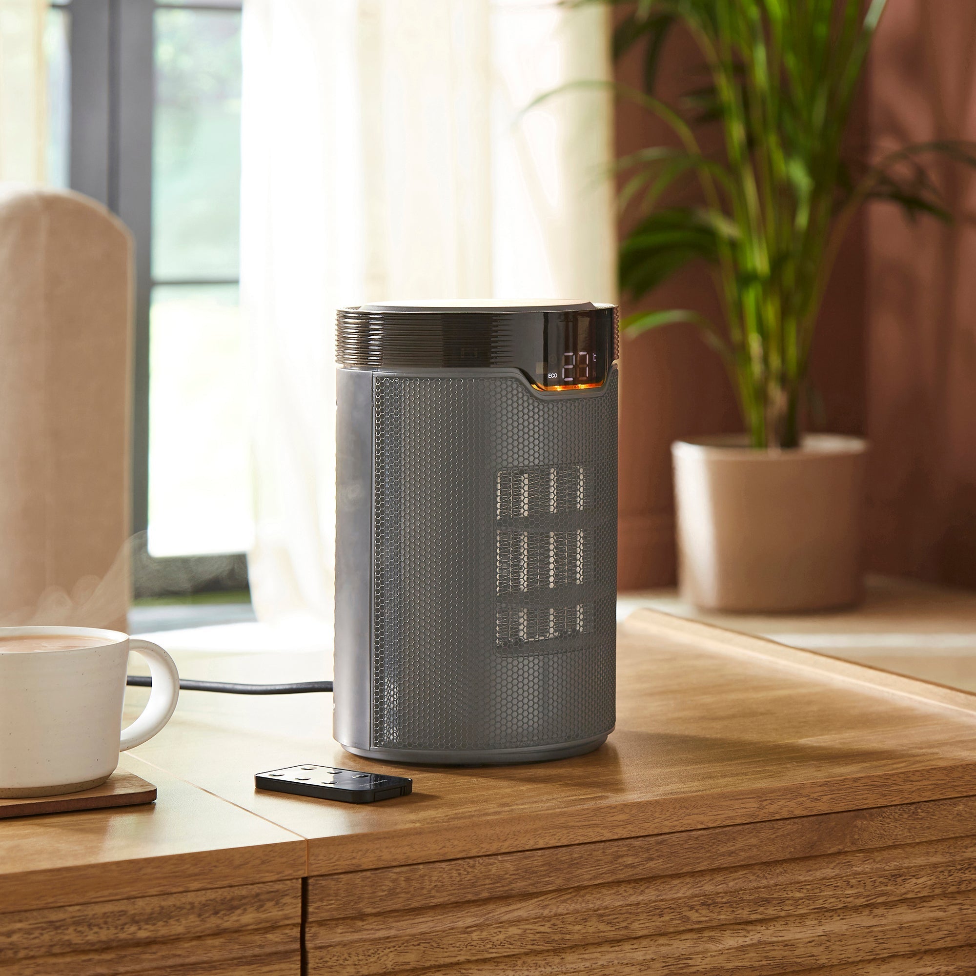 HeatFlux 1.5kw Bedside Ceramic Fan Heater with Remote Control - Grey