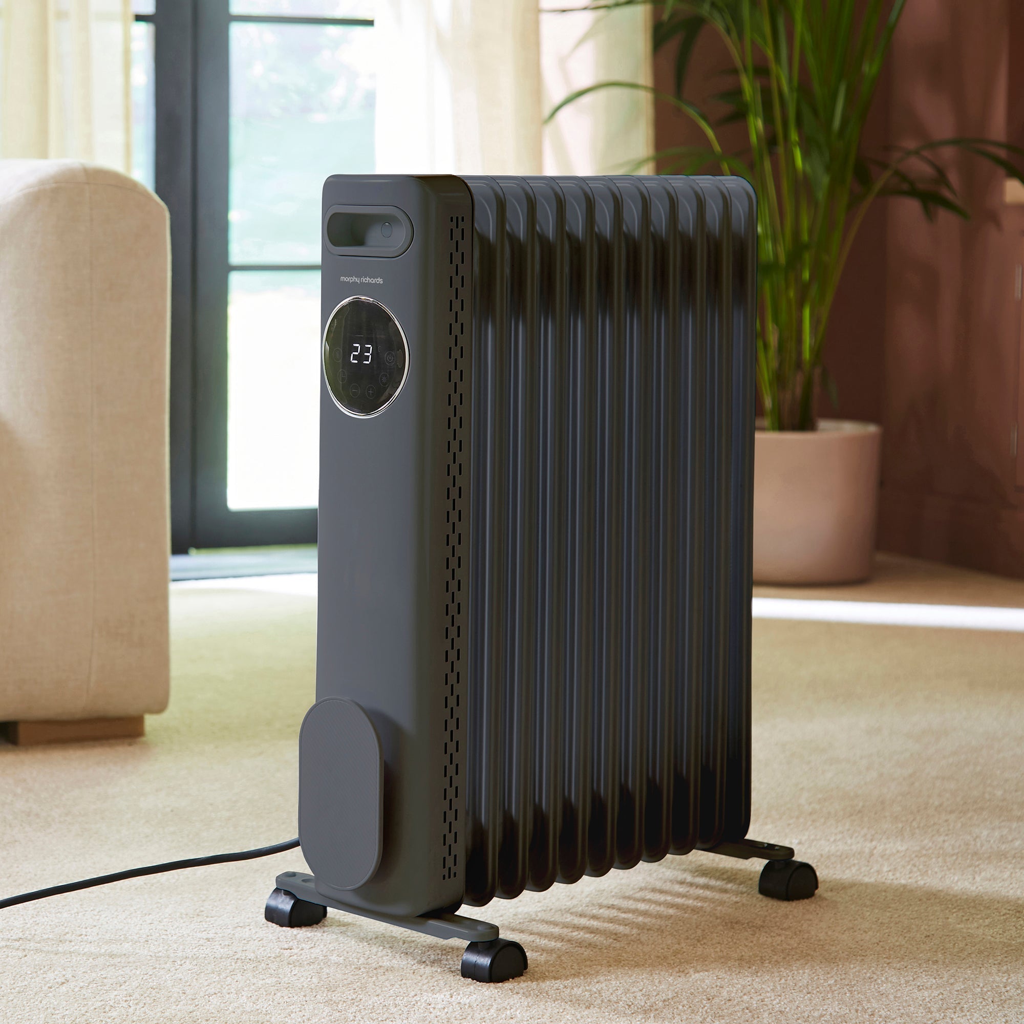 HeatFlux 2.5kw Digital Oil Filled Radiator with Remote Control - Grey
