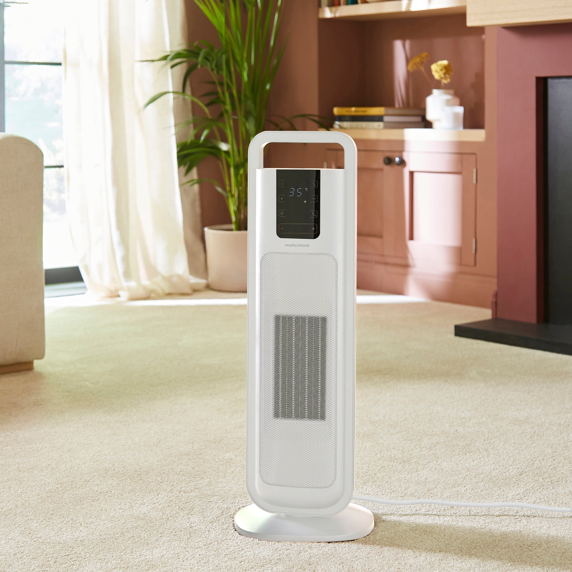 HeatFlux Ultra Thin 2kw Ceramic Tower Fan Heater with Remote Control - White