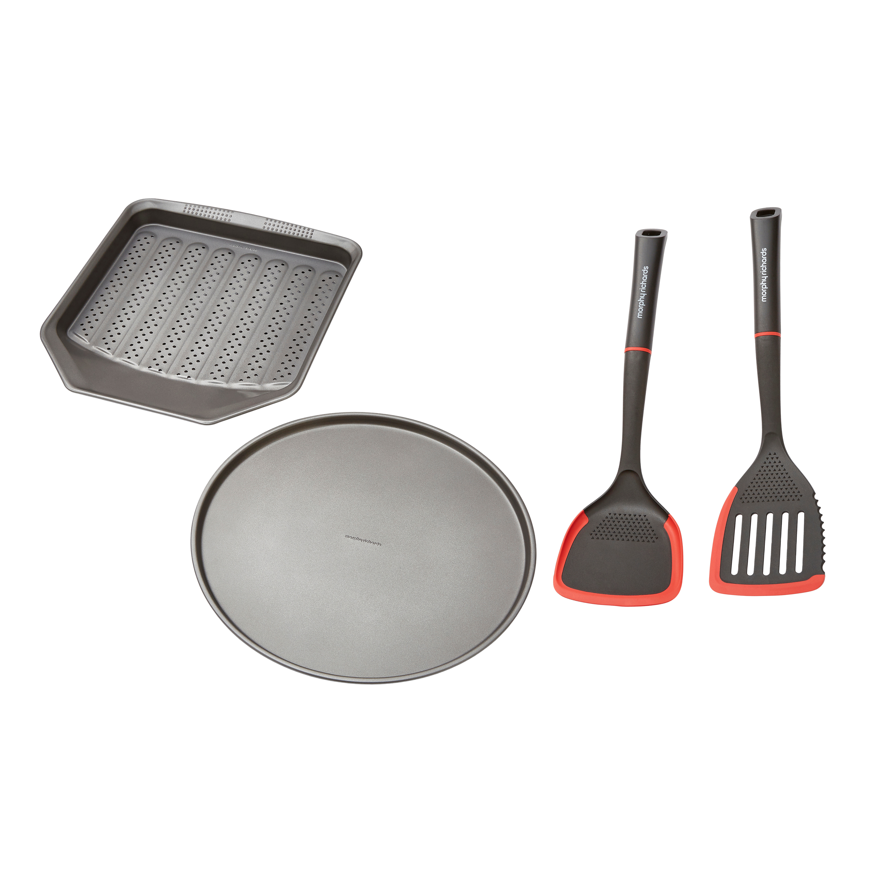 Pizza Pan and Crisper Tray Set and Slotted and Solid Turner Set
