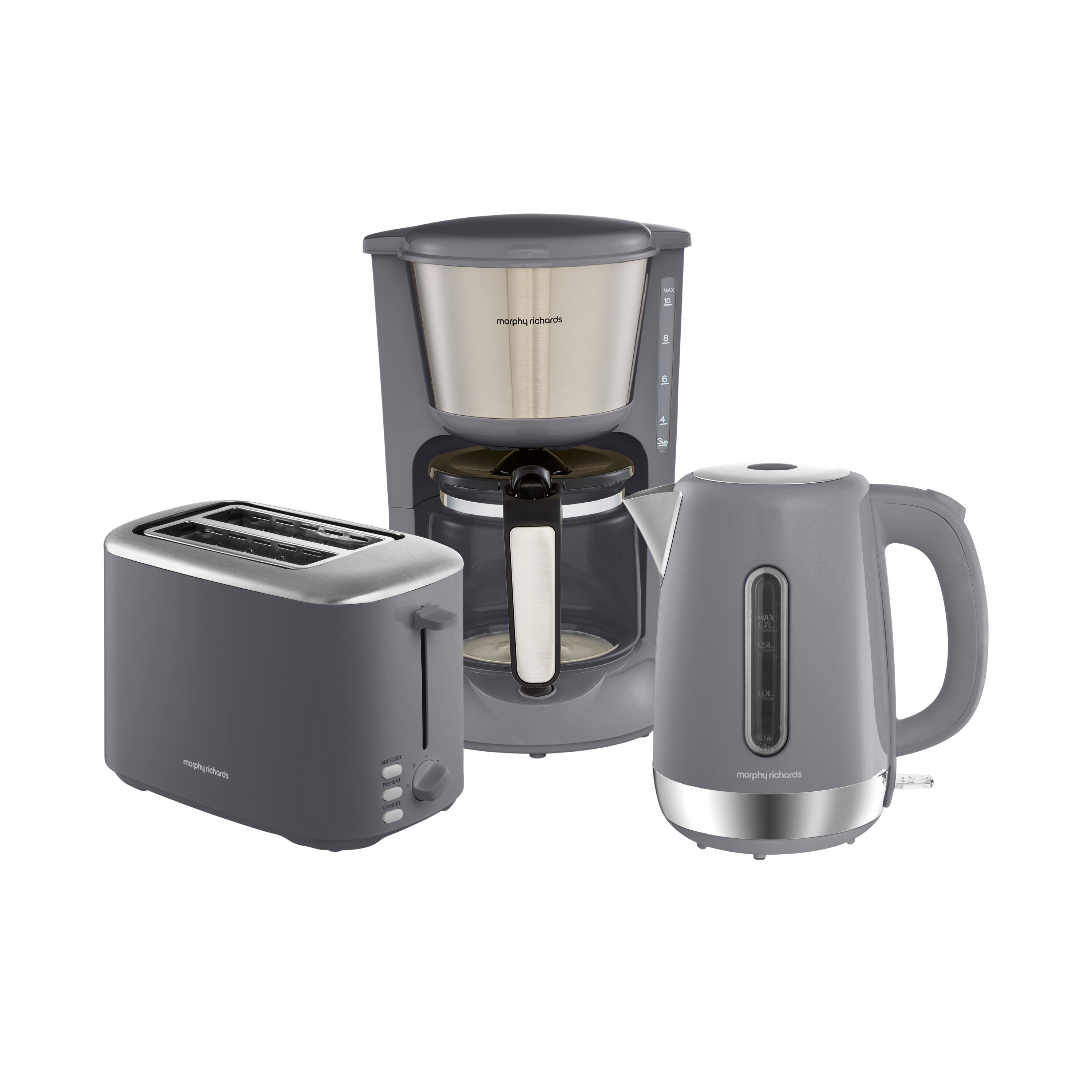 Equip Grey Kettle, Toaster & Filter Coffee Machine Set