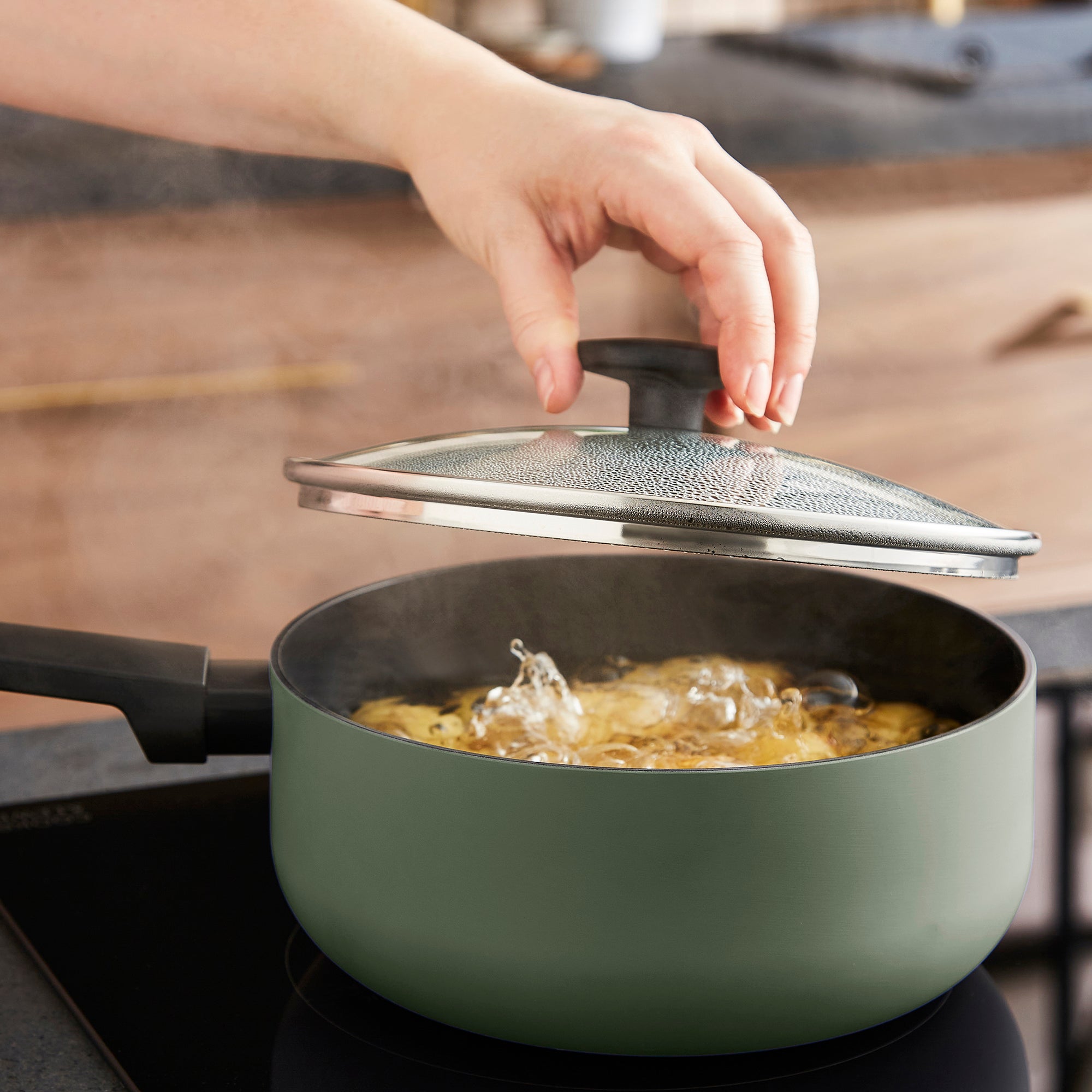 3 Piece Recycled Aluminium Saucepan Set - Green