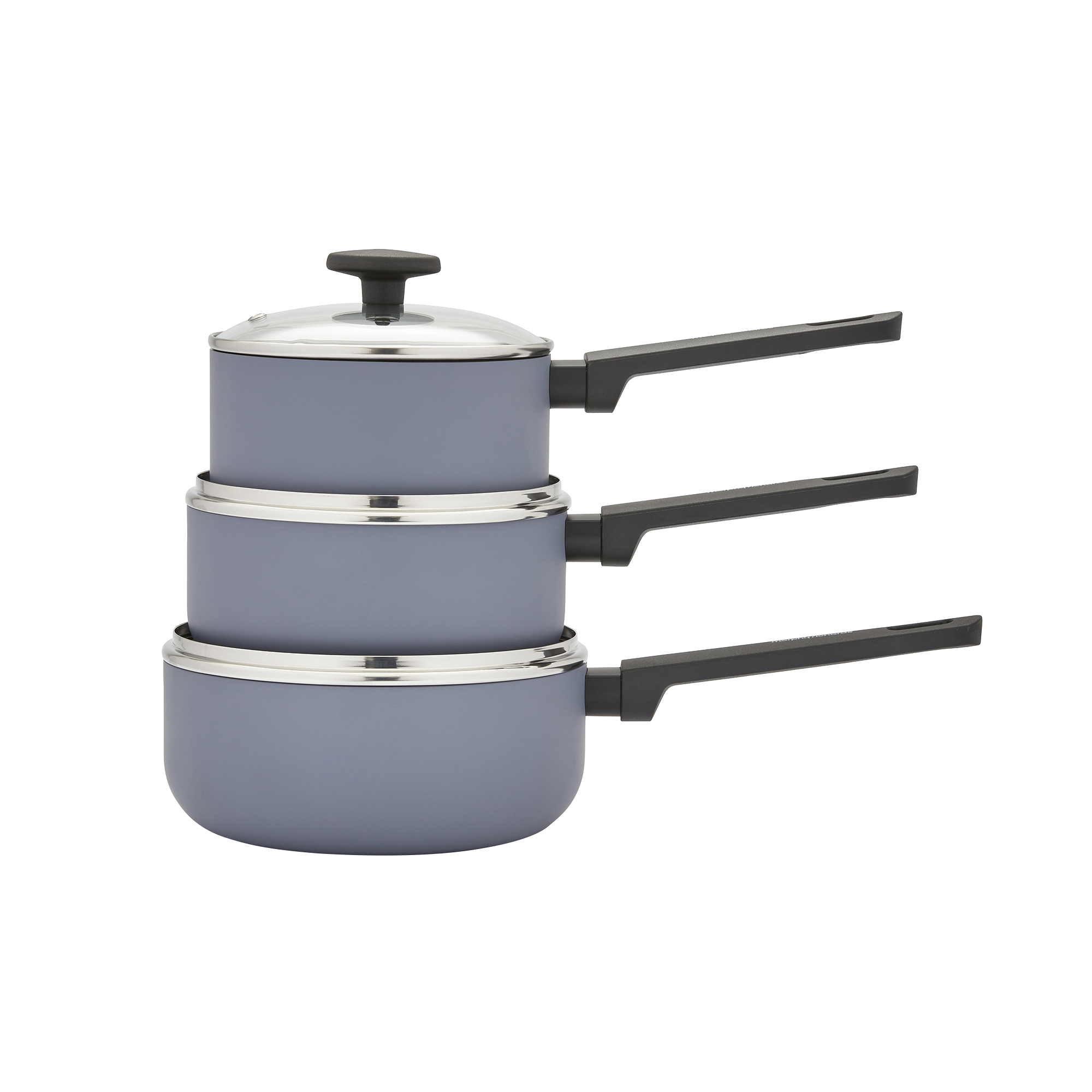 3 Piece Recycled Aluminium Saucepan Set - Grey