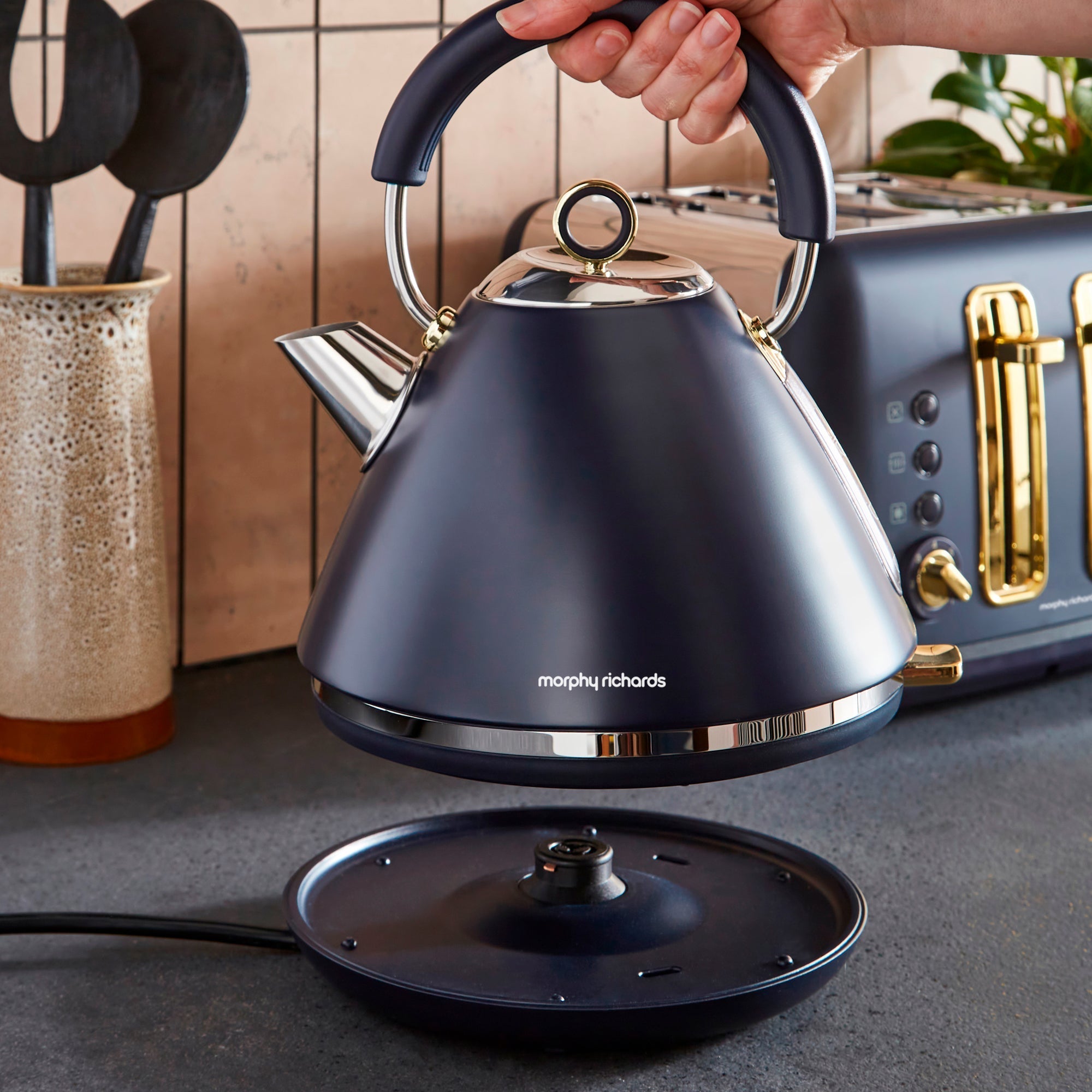 Accents Gold Navy Kettle and Toaster Set