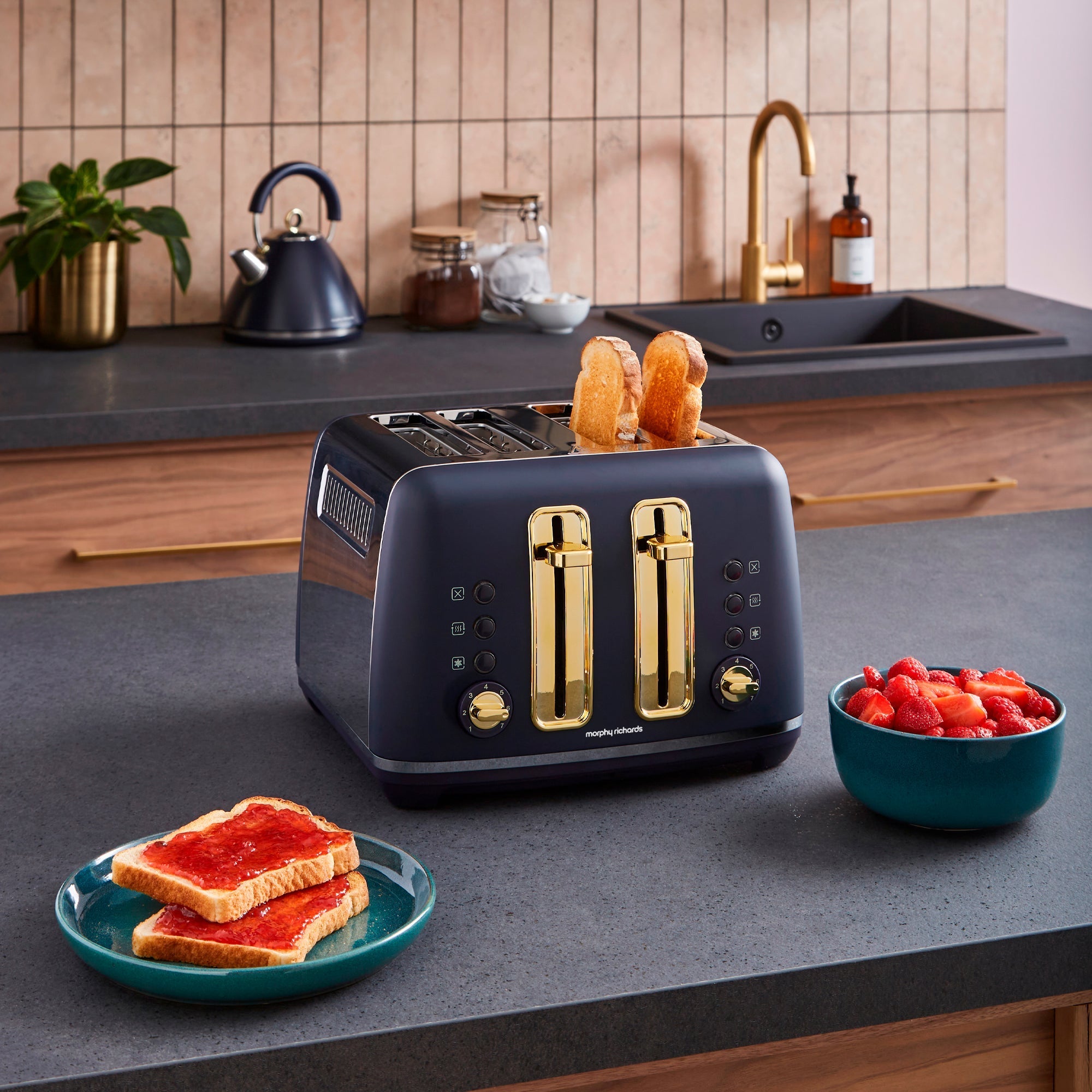Accents Gold Navy Kettle and Toaster Set