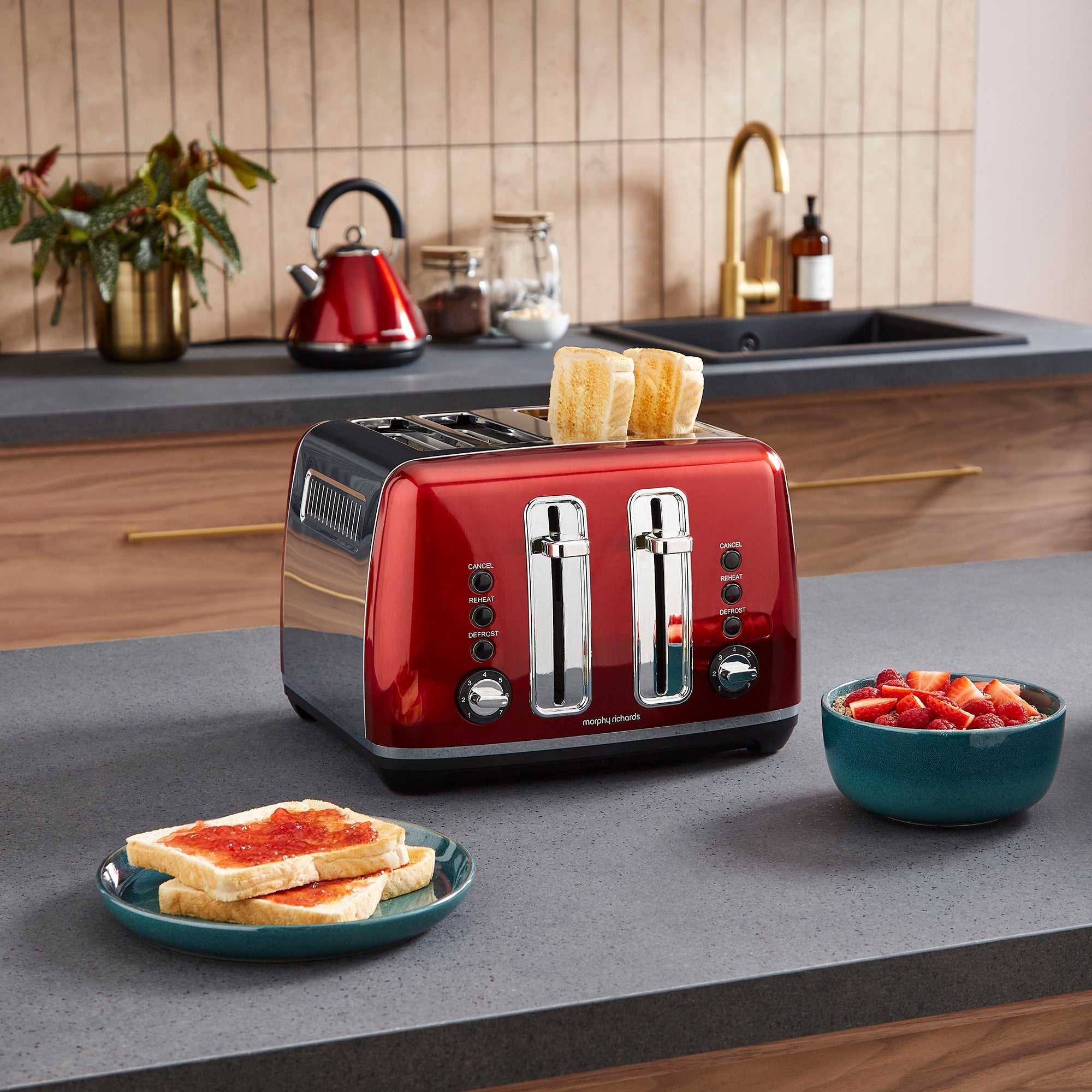 Accents Red Kettle and Toaster Set