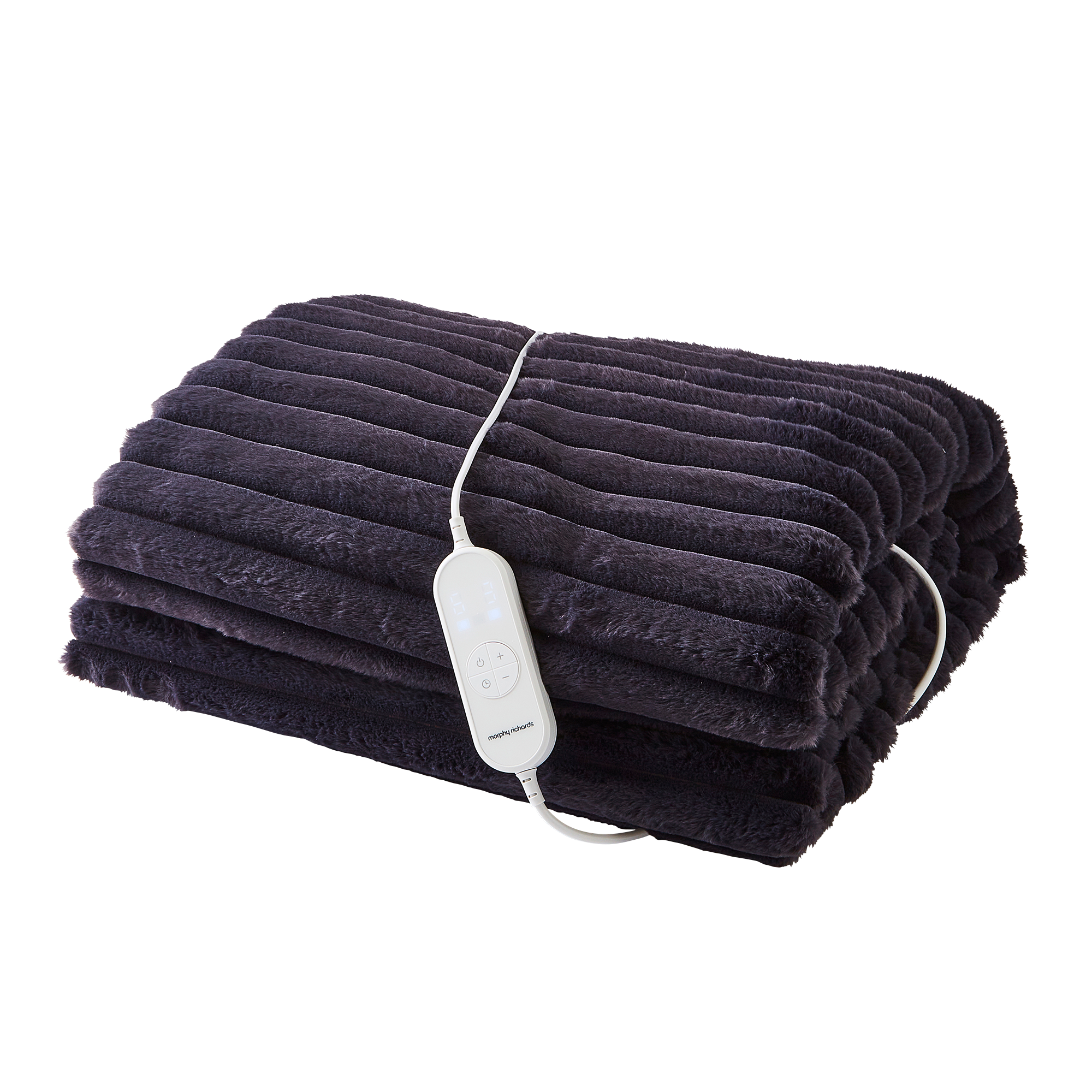 EverCosy Small Luxury Striped Fleece Electric Heated Throw - Navy