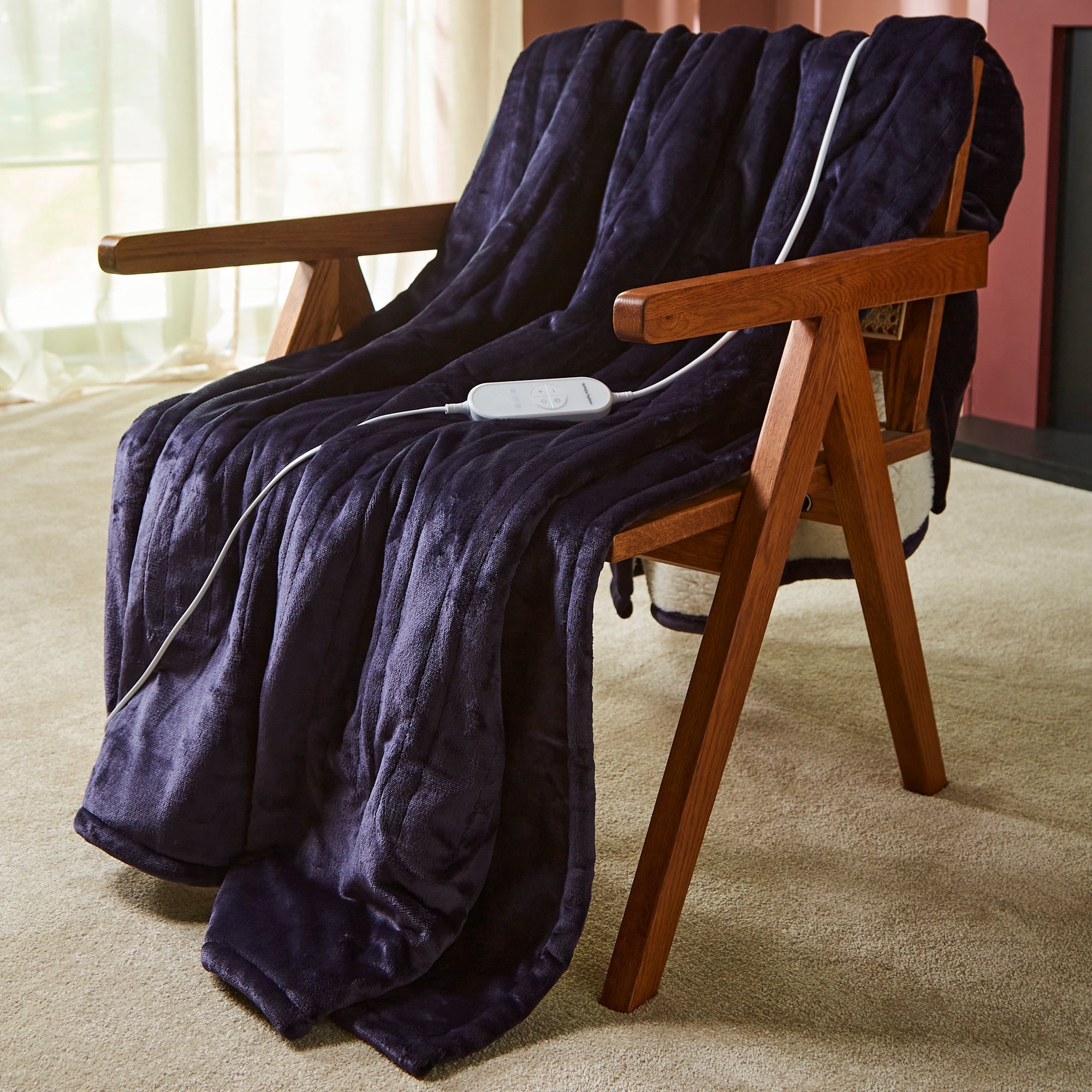 EverCosy Large Fleece Electric Heated Throw - Navy