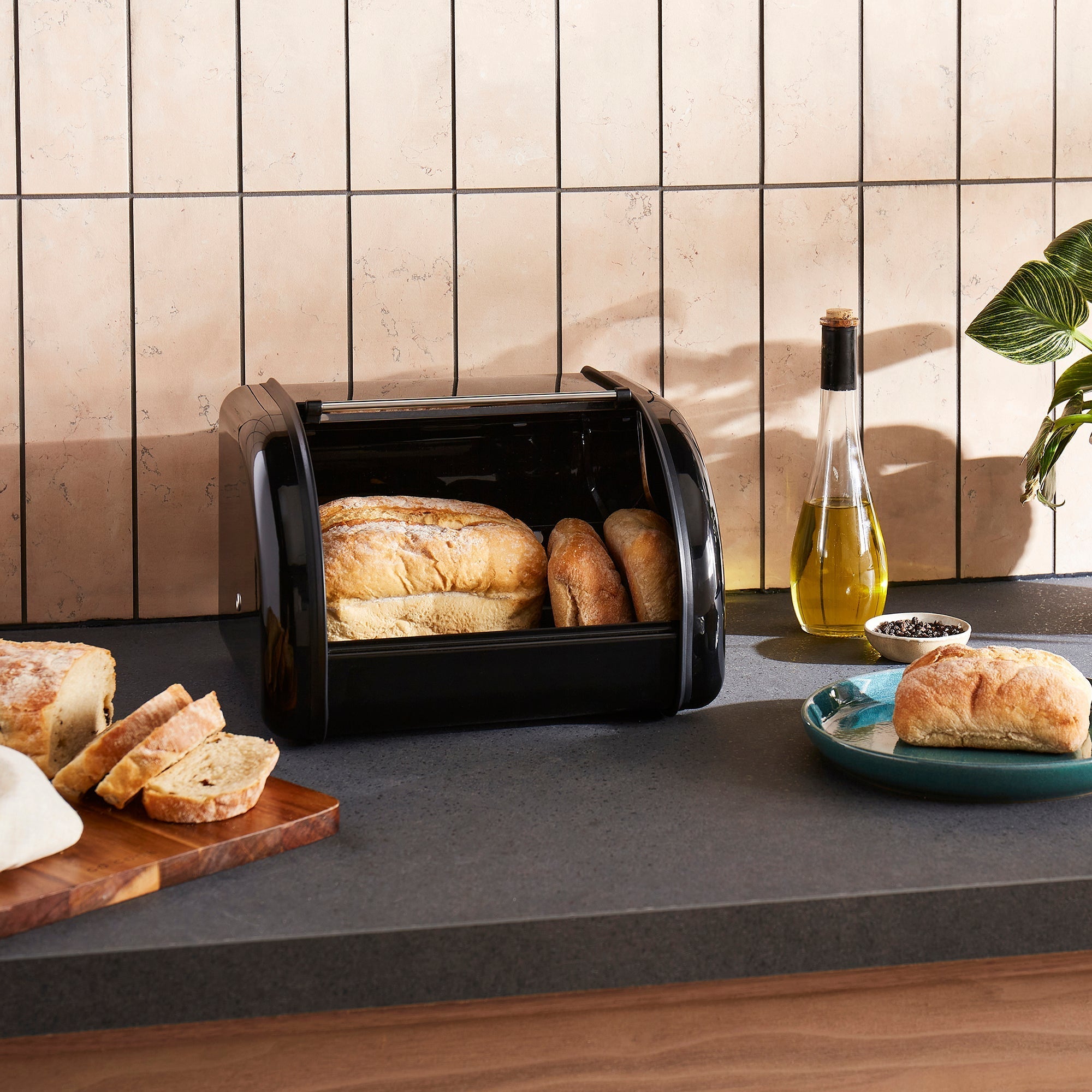 Equip Compact Roll Front Black Bread Bin