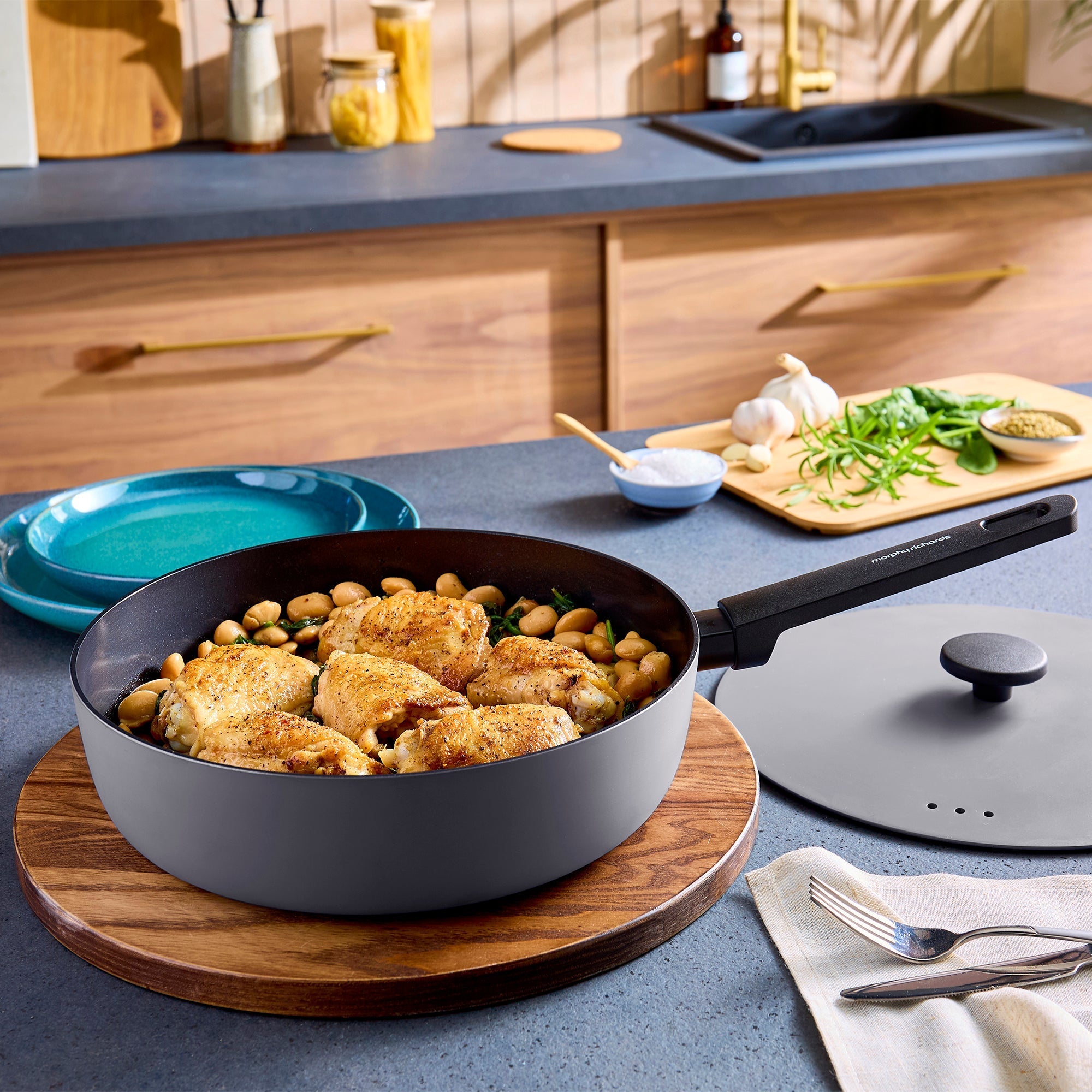 28cm Forged Aluminium Saute Pan - Grey