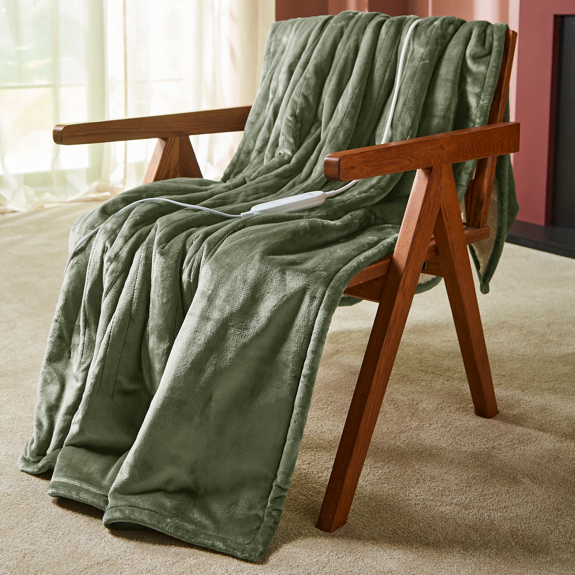 EverCosy Large Fleece Electric Heated Throw - Green