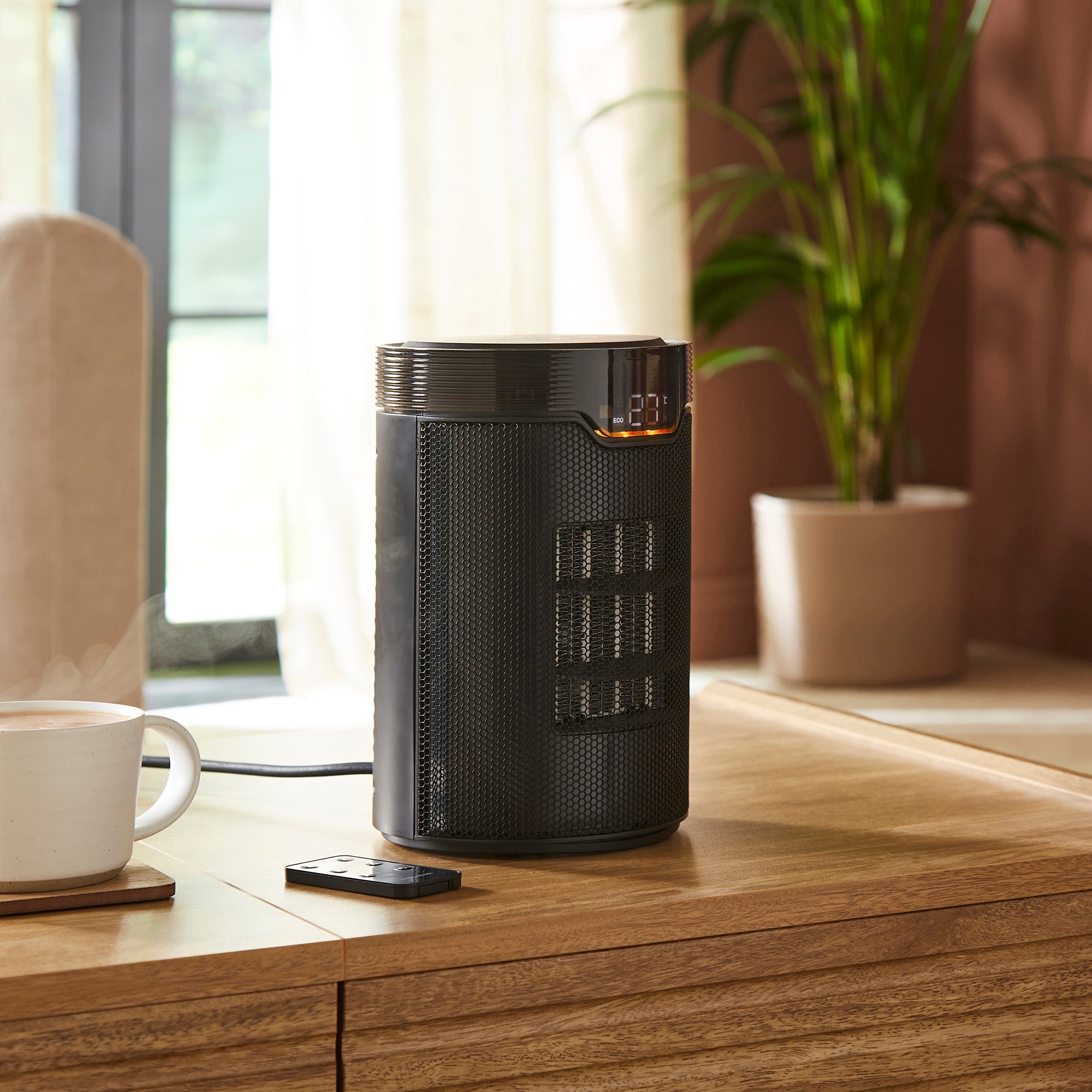 HeatFlux 1.5kw Bedside Ceramic Fan Heater with Remote Control - Black