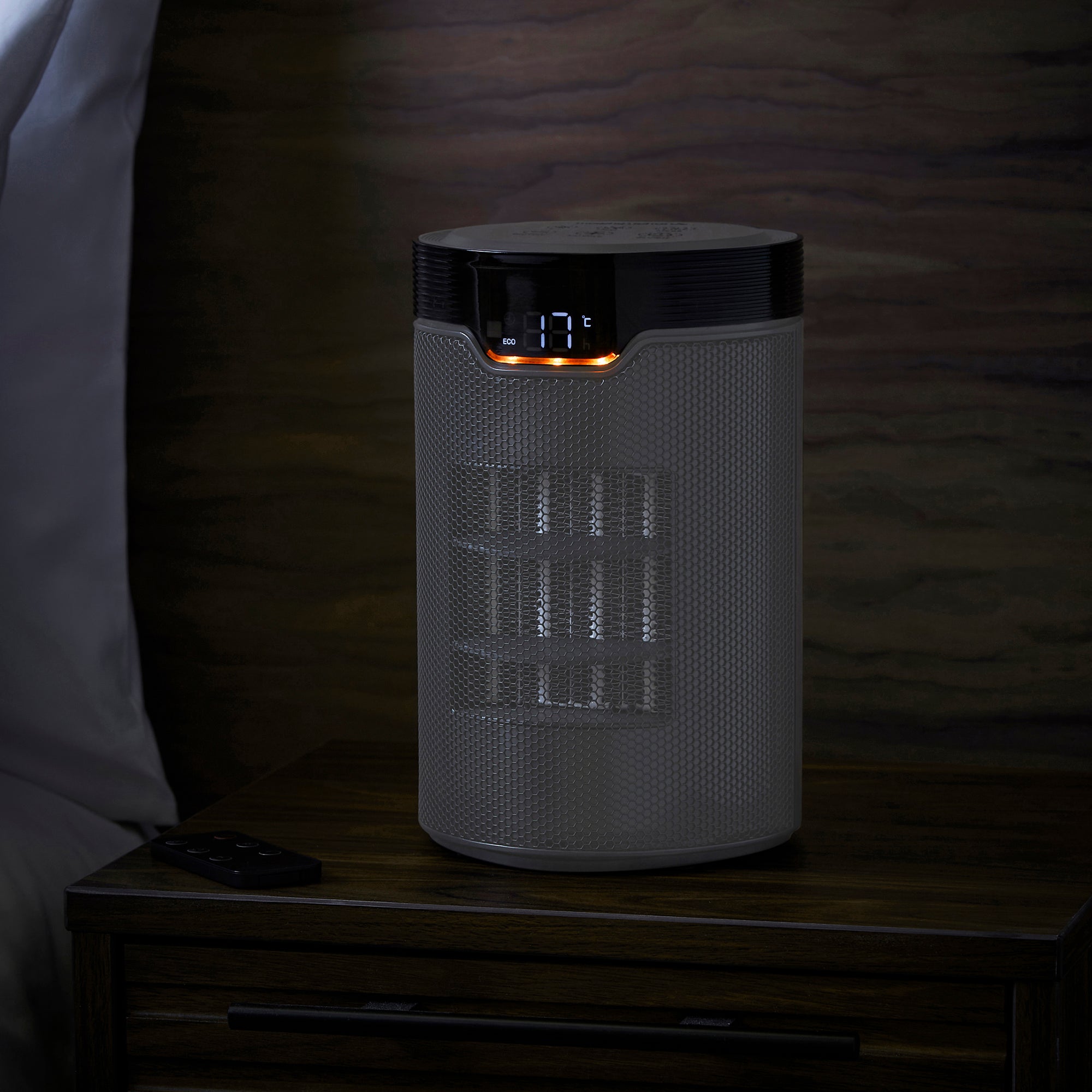 HeatFlux 1.5kw Bedside Ceramic Fan Heater with Remote Control - Grey