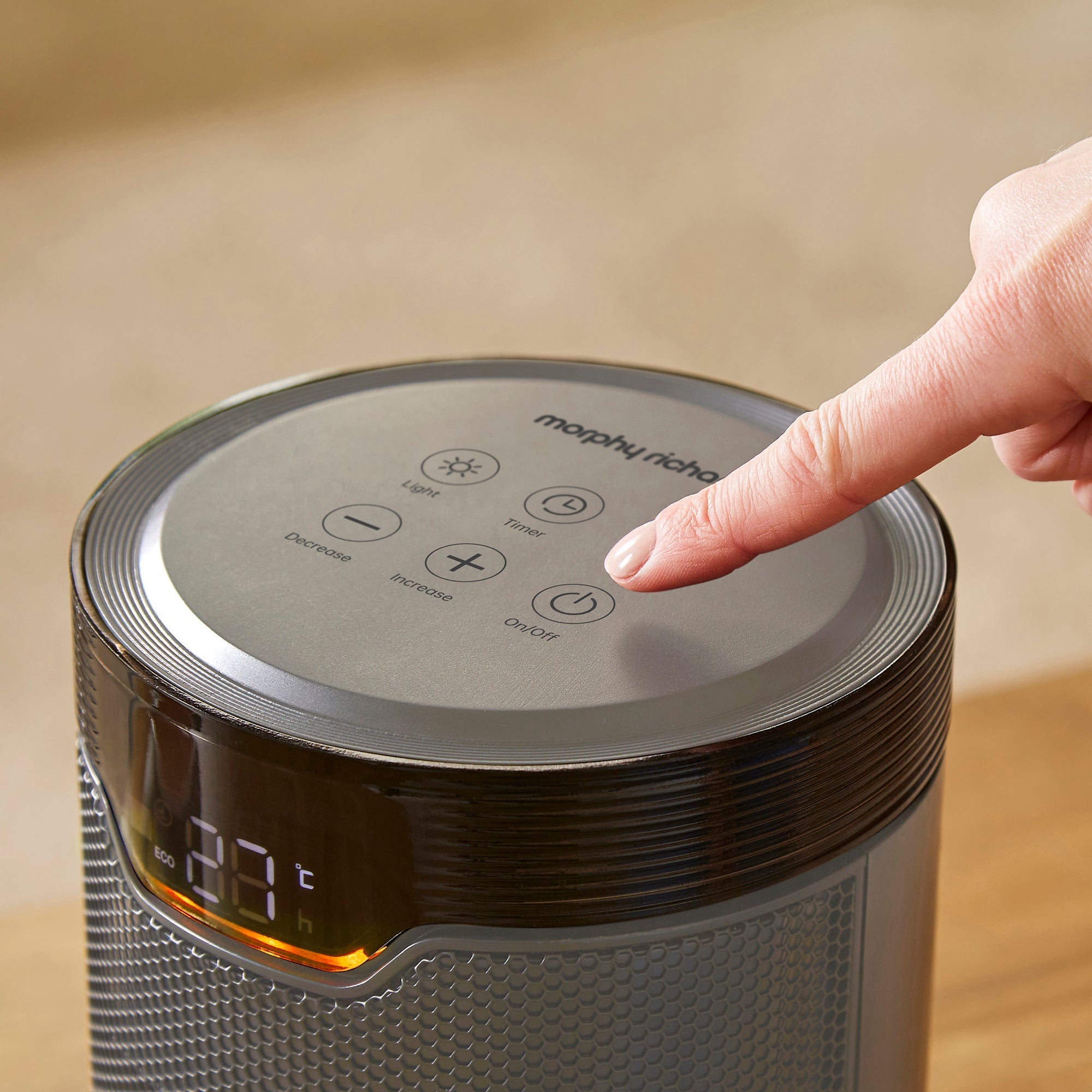 HeatFlux 1.5kw Bedside Ceramic Fan Heater with Remote Control - Grey