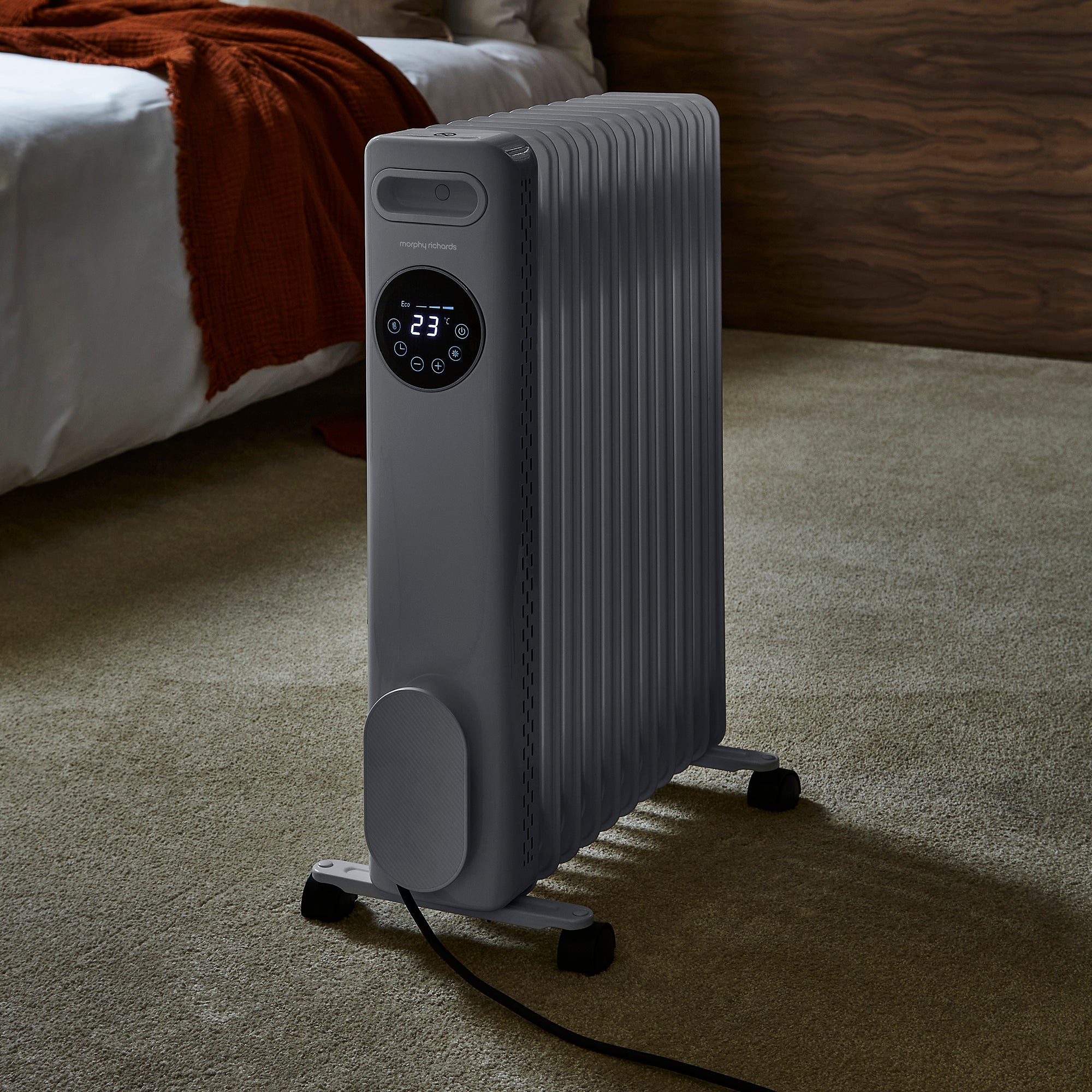 HeatFlux 2.5kw Digital Oil Filled Radiator with Remote Control - Grey