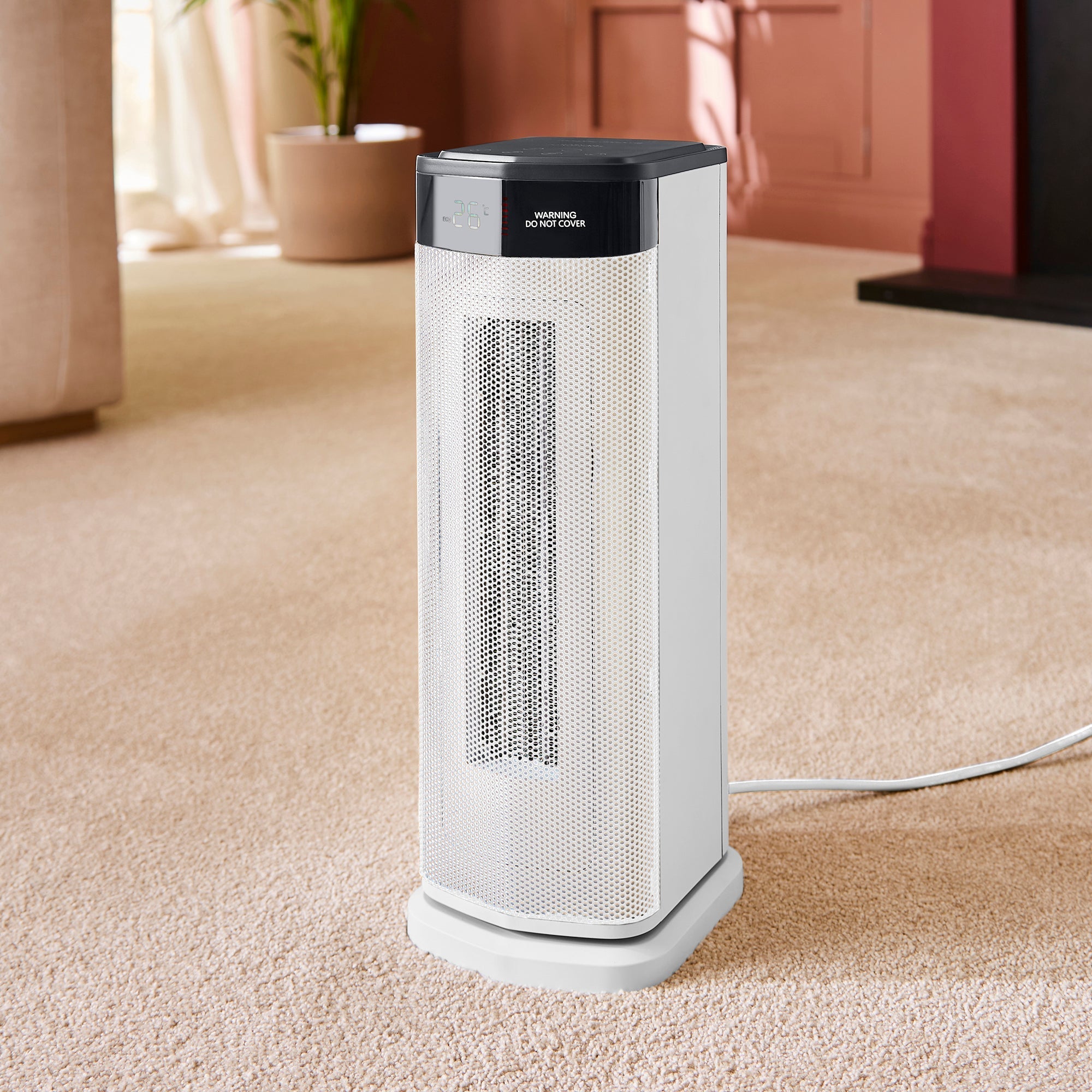 HeatFlux 2kw Digital Ceramic Tower Fan Heater with Remote Control - White