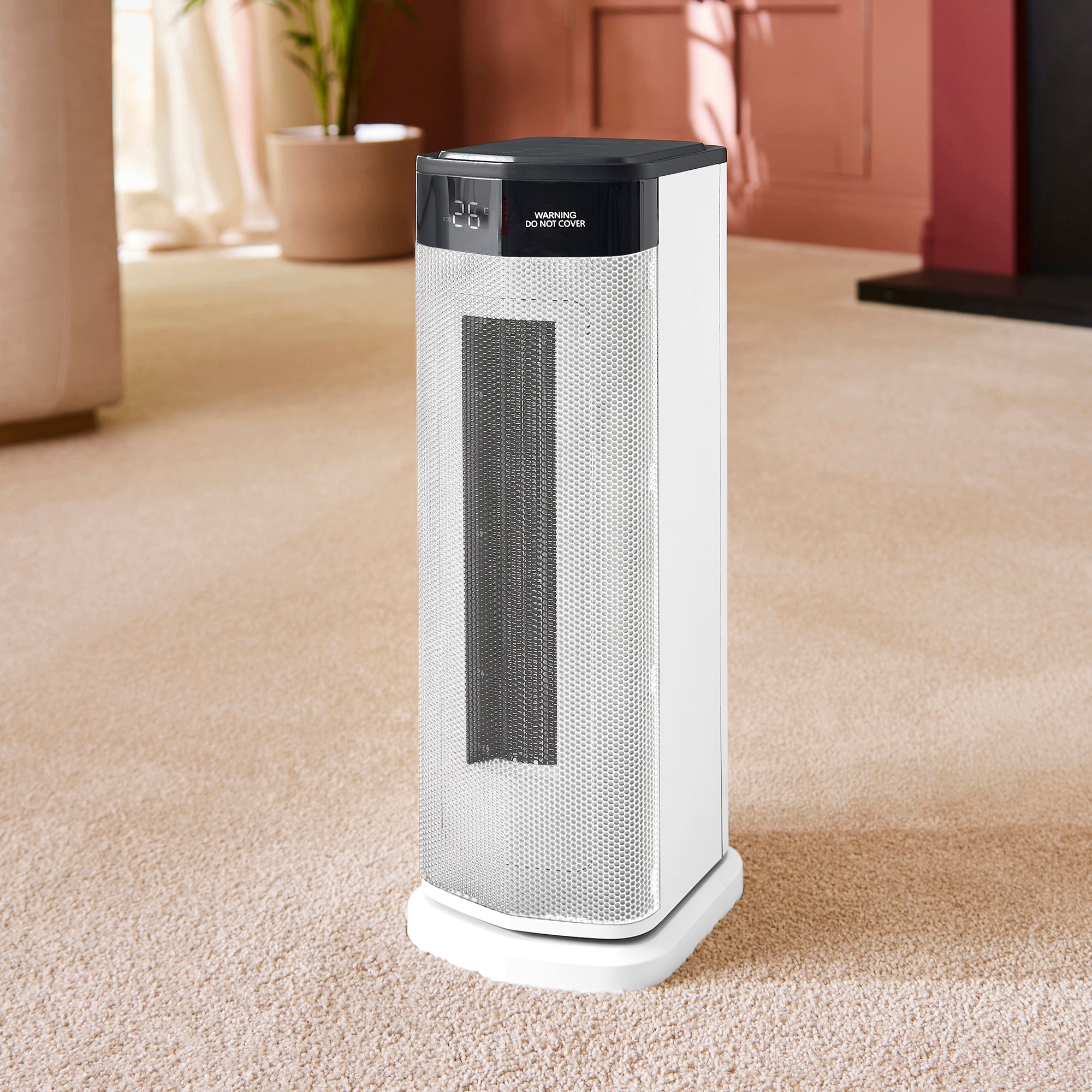 HeatFlux 2kw Digital Ceramic Tower Fan Heater with Remote Control - White