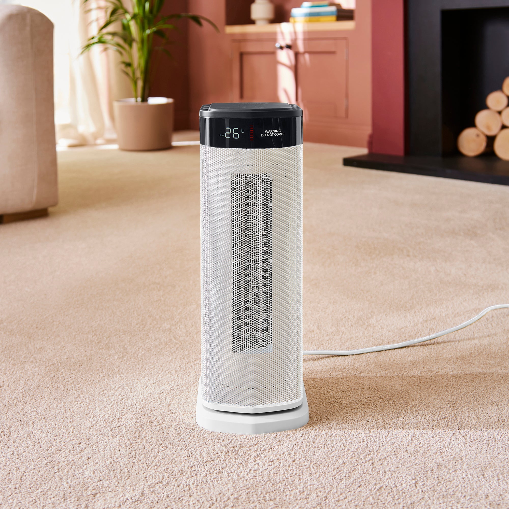 HeatFlux 2kw Digital Ceramic Tower Fan Heater with Remote Control - White