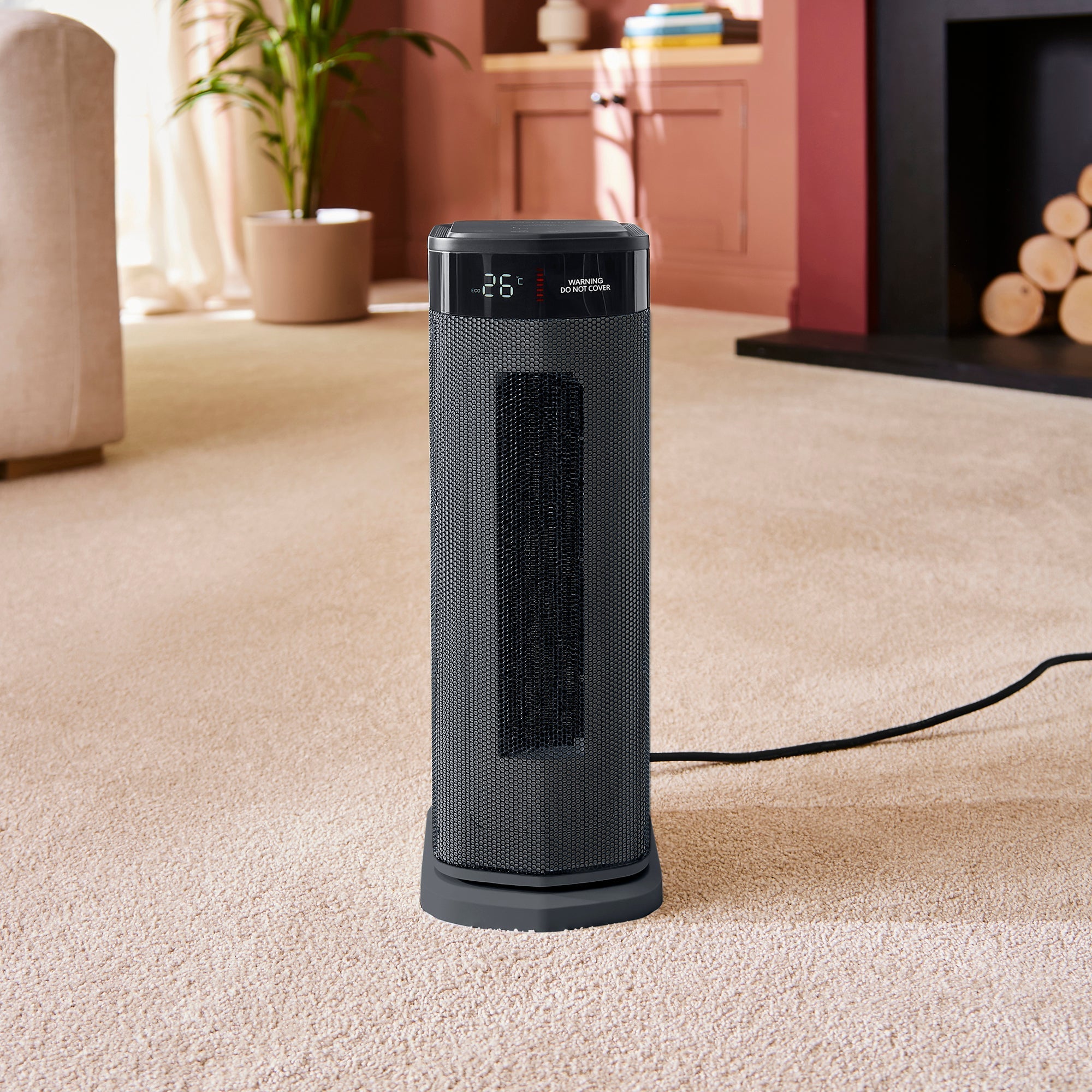 HeatFlux 2kw Digital Ceramic Tower Fan Heater with Remote Control - Grey