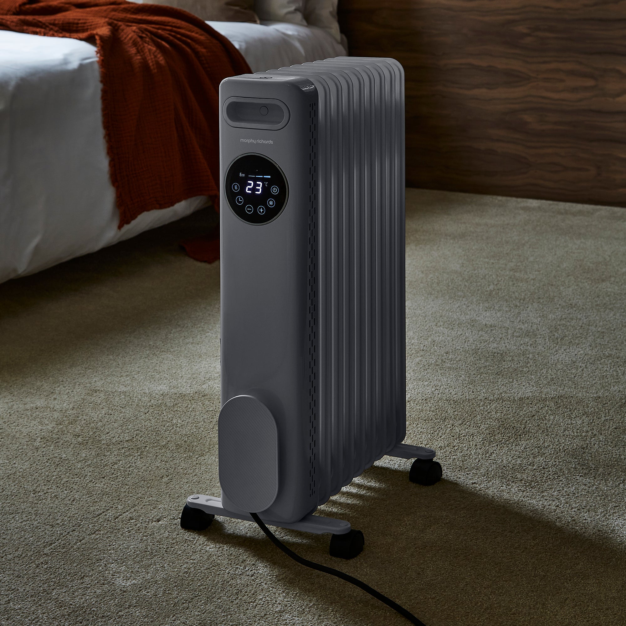 HeatFlux 2kw Digital Oil Filled Radiator with Remote Control - Grey