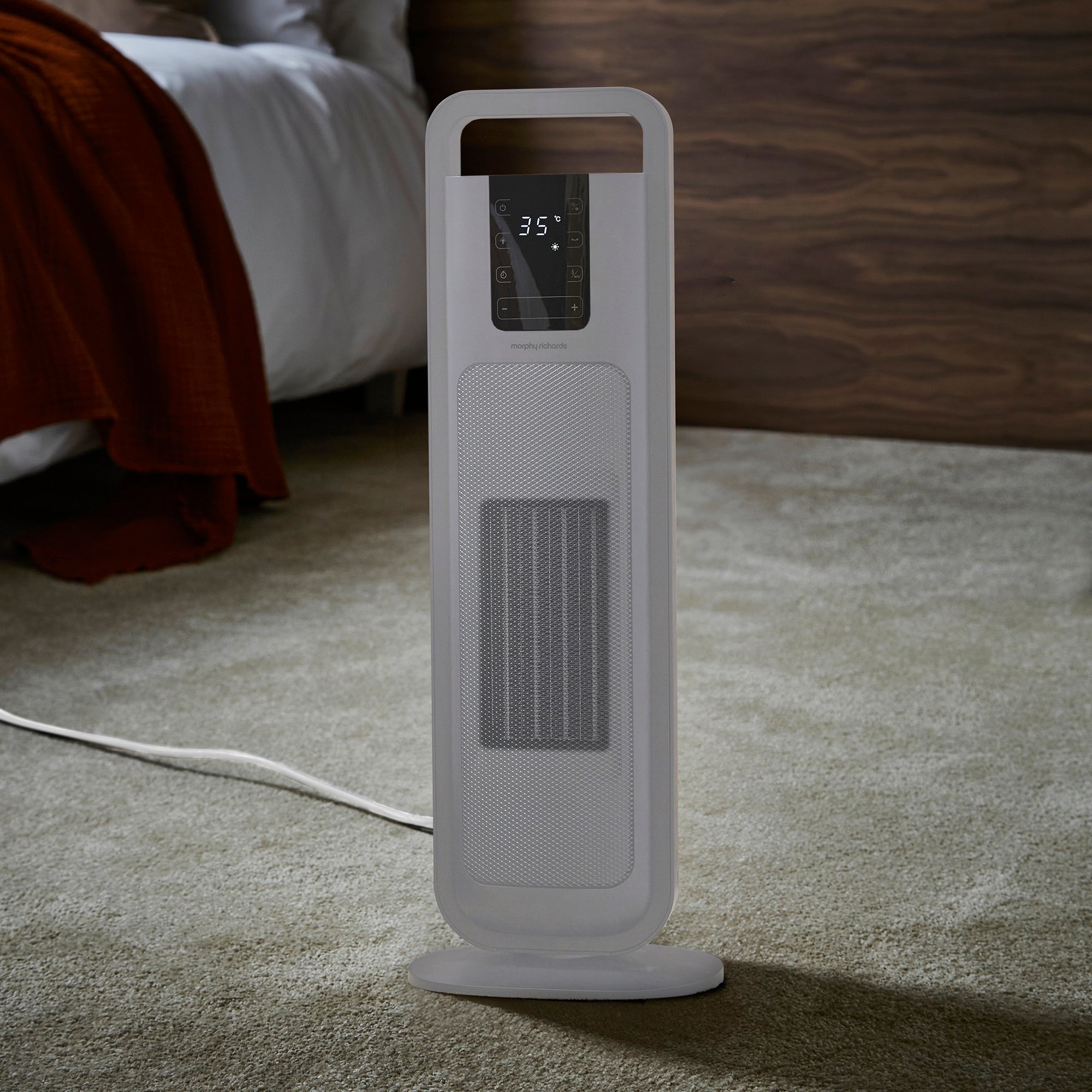 HeatFlux Ultra Thin 2kw Ceramic Tower Fan Heater with Remote Control - White