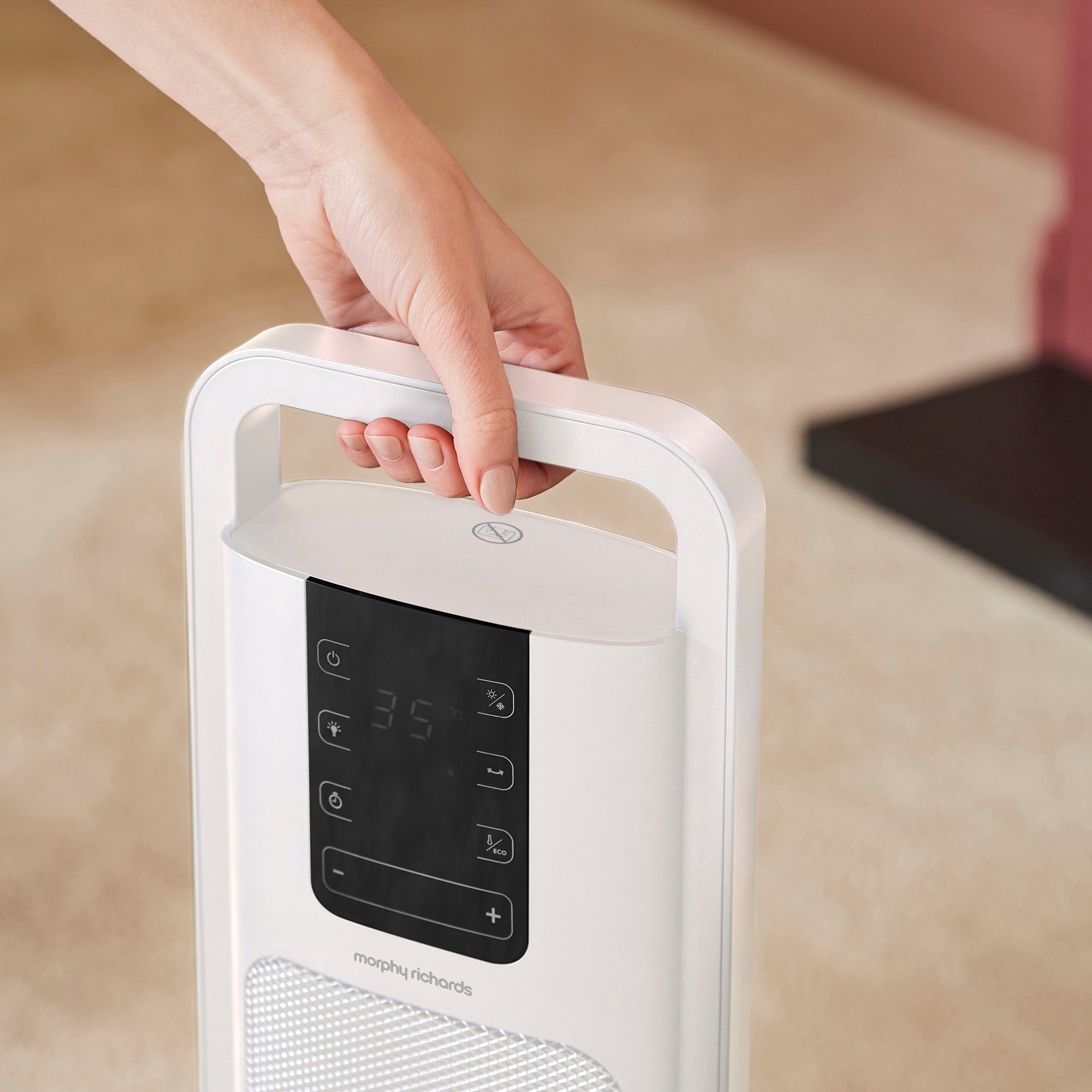 HeatFlux Ultra Thin 2kw Ceramic Tower Fan Heater with Remote Control - White