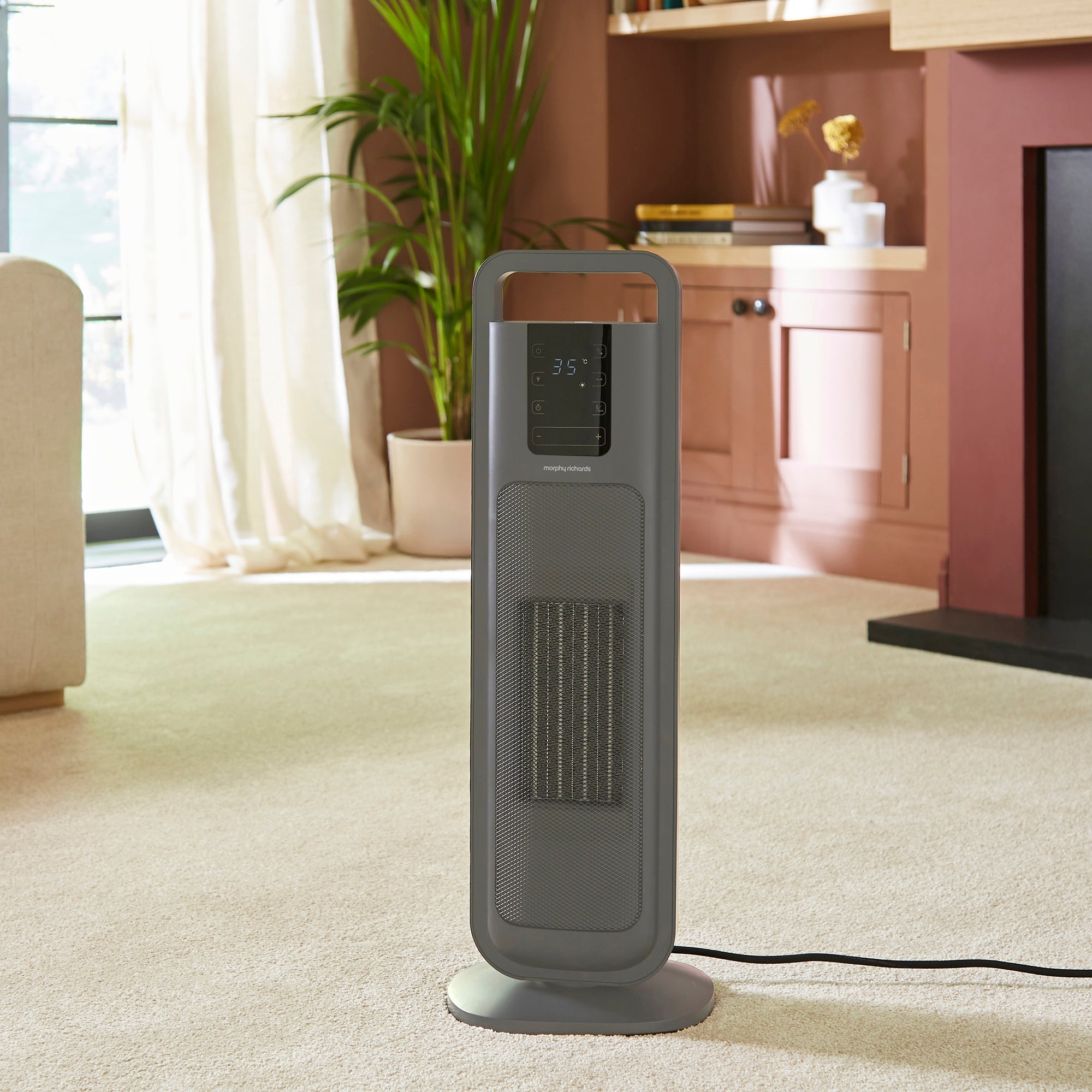 HeatFlux Ultra Thin 2kw Ceramic Tower Fan Heater with Remote Control - Grey