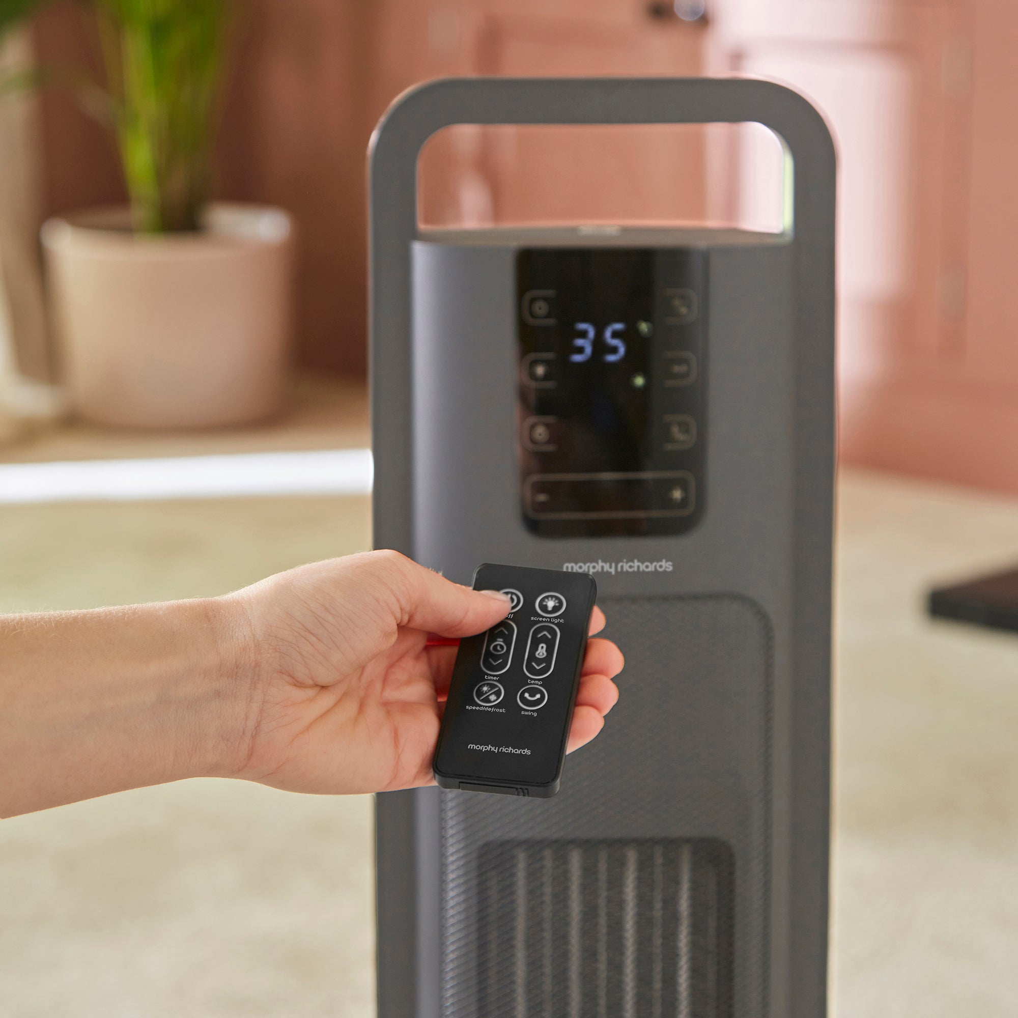 HeatFlux Ultra Thin 2kw Ceramic Tower Fan Heater with Remote Control - Grey