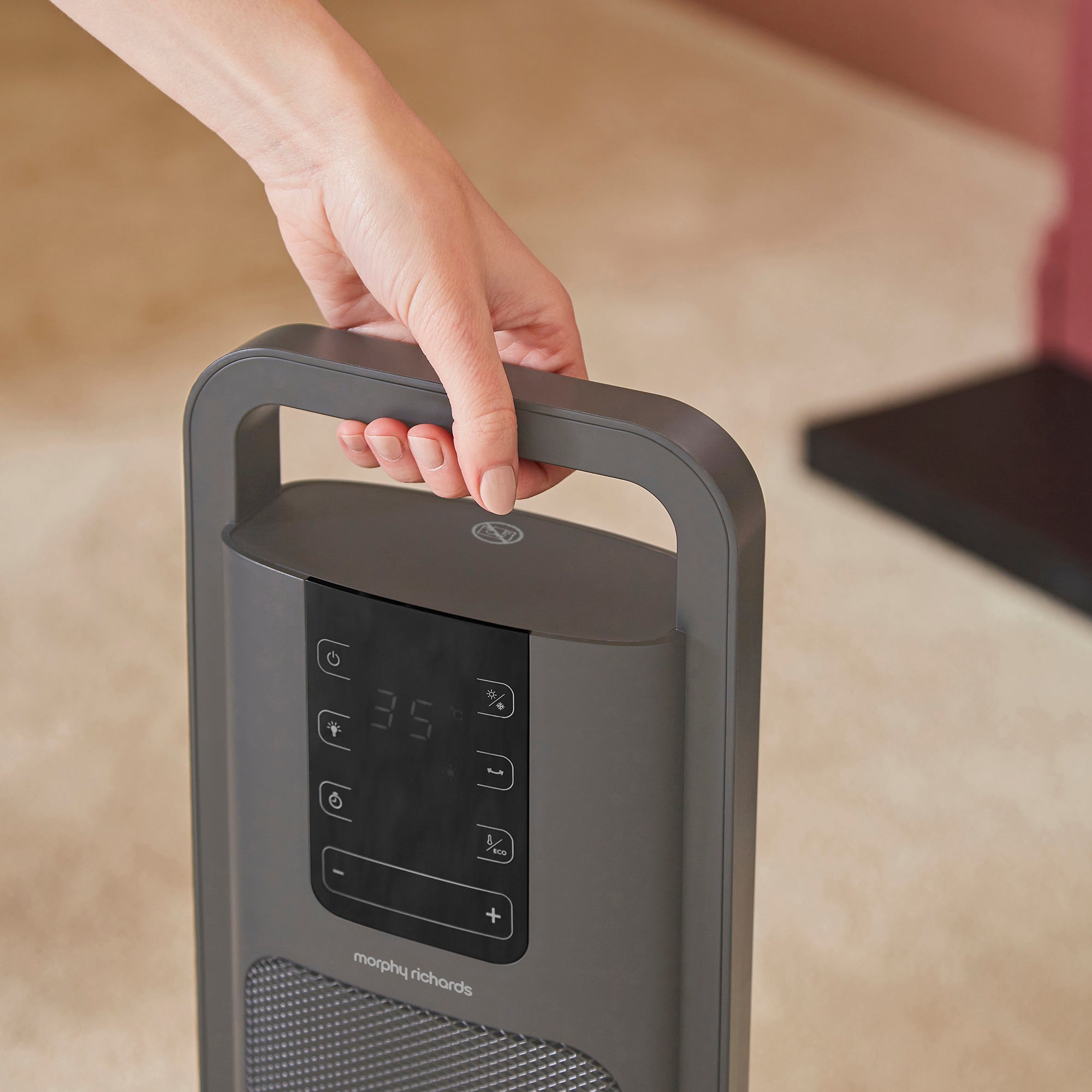 HeatFlux Ultra Thin 2kw Ceramic Tower Fan Heater with Remote Control - Grey