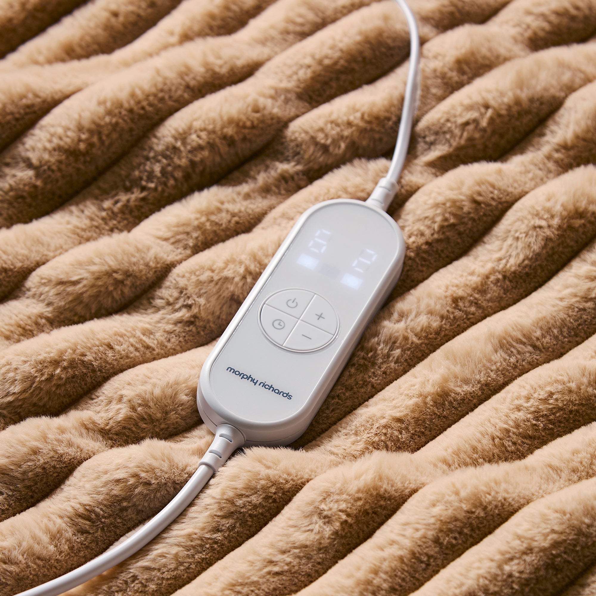 EverCosy Large Luxury Striped Fleece Electric Heated Throw - Mocha