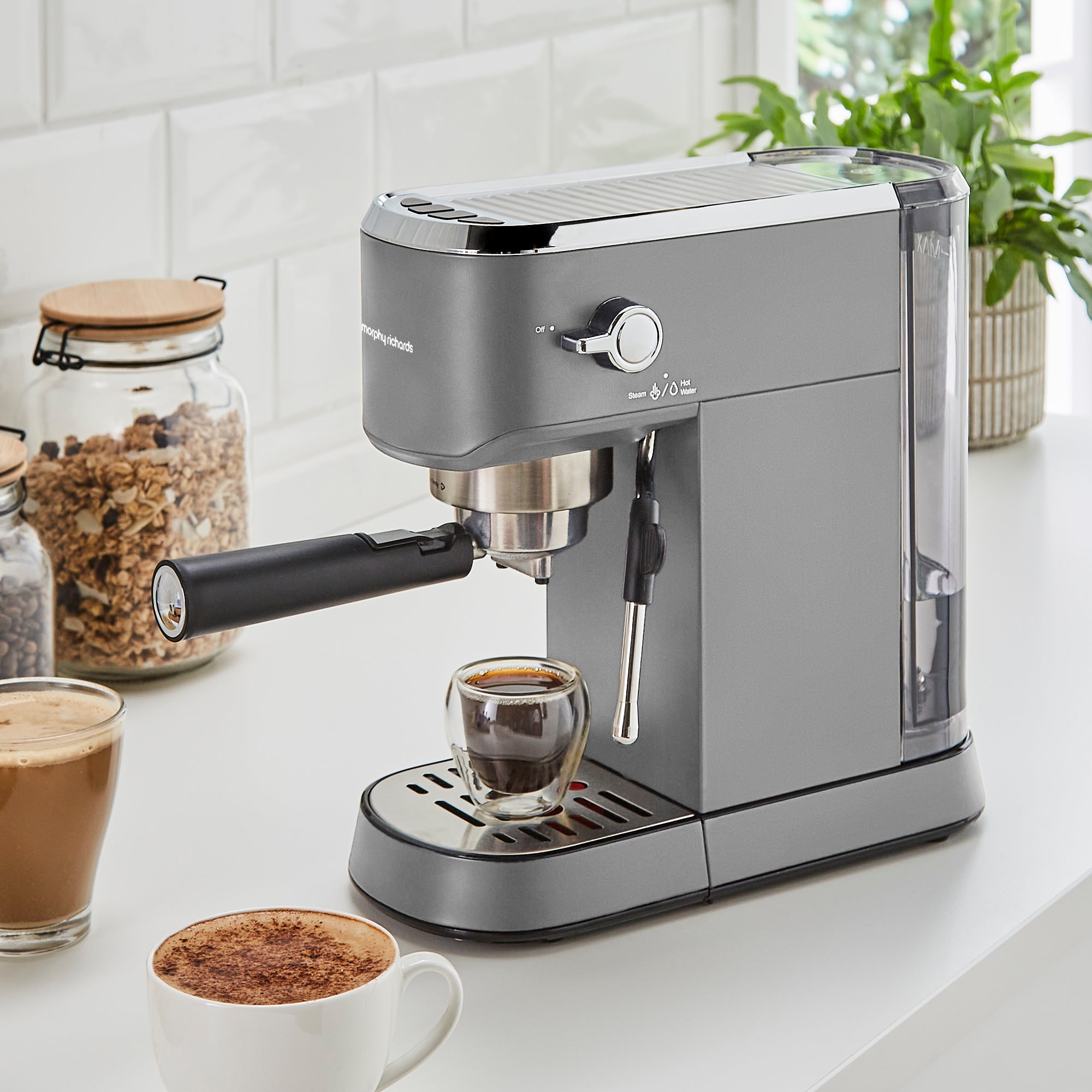 Traditional Compact Pump Espresso Coffee Machine - Grey