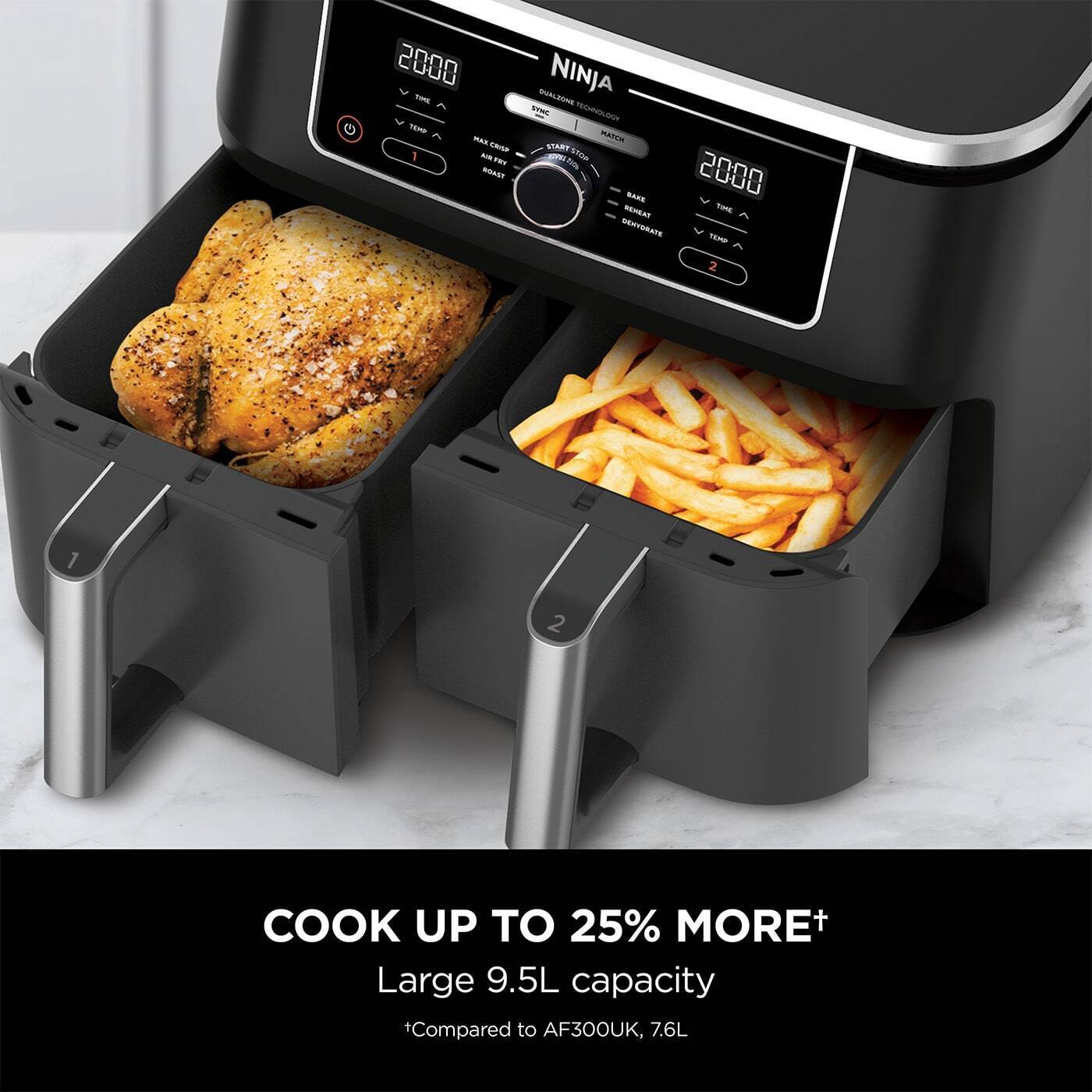 Ninja Foodi Air Fryer MAX Dual Zone – Refurbished [AF400UK], 6 Functions, 9.5L