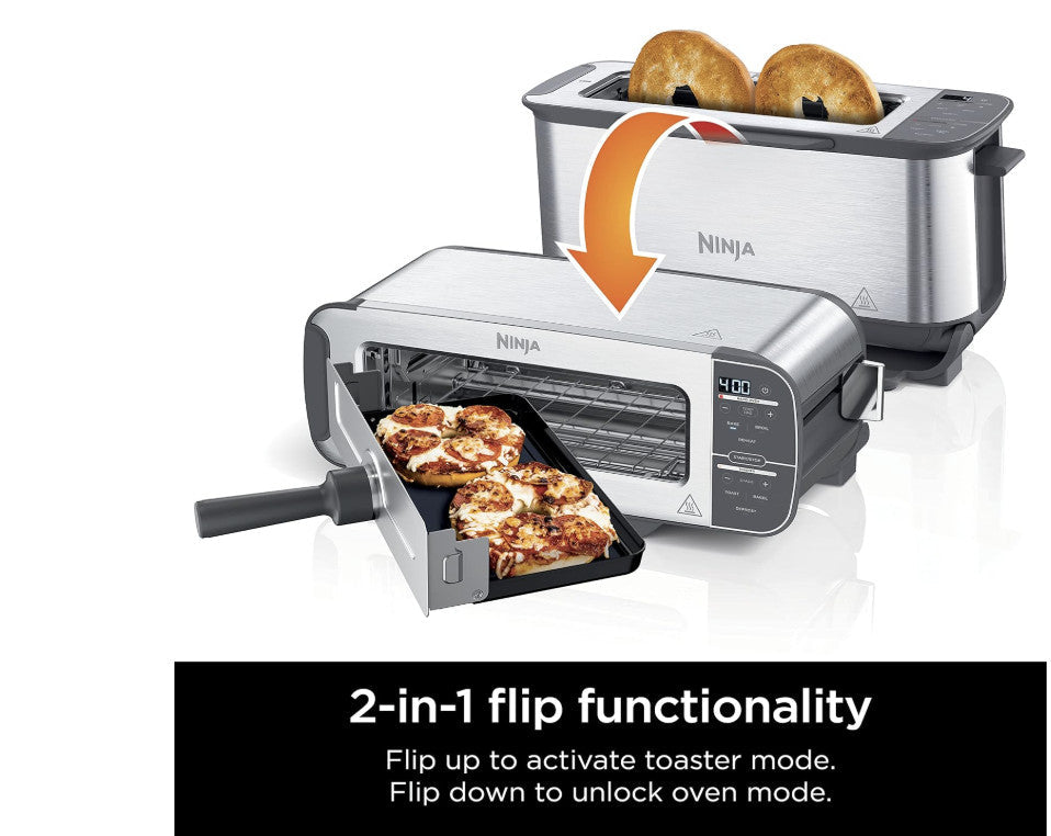 Ninja Foodi 2-in-1 Flip Toaster & Oven – 2-Slice Stainless Steel