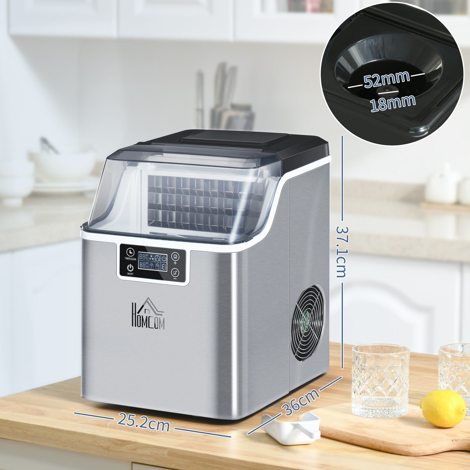 HOMCOM 20kg Countertop Ice Cube Maker