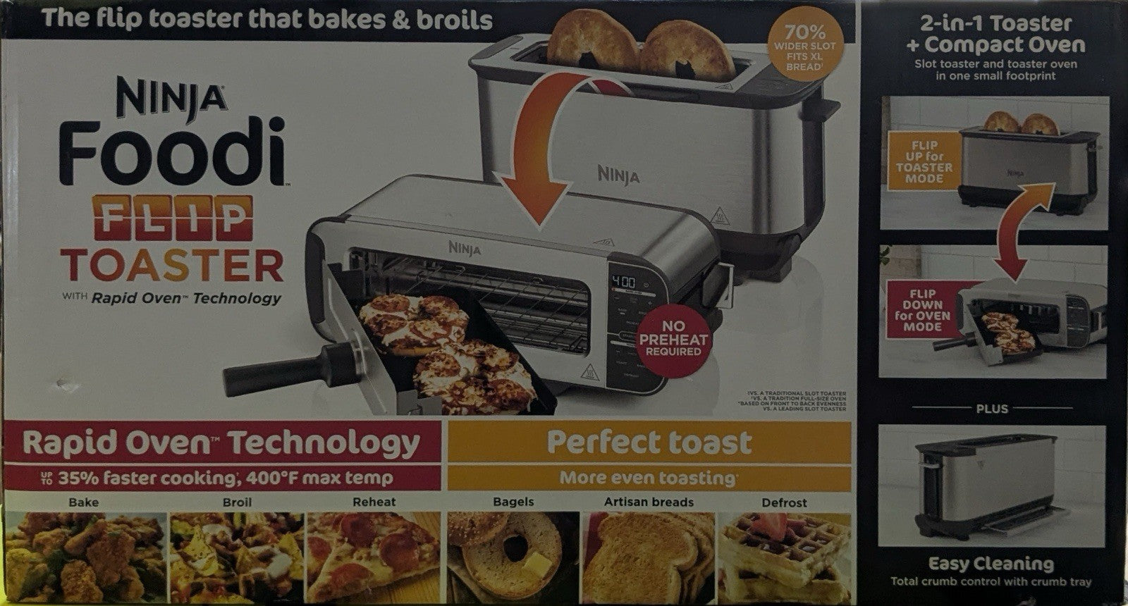 Ninja Foodi 2-in-1 Flip Toaster & Oven – 2-Slice Stainless Steel