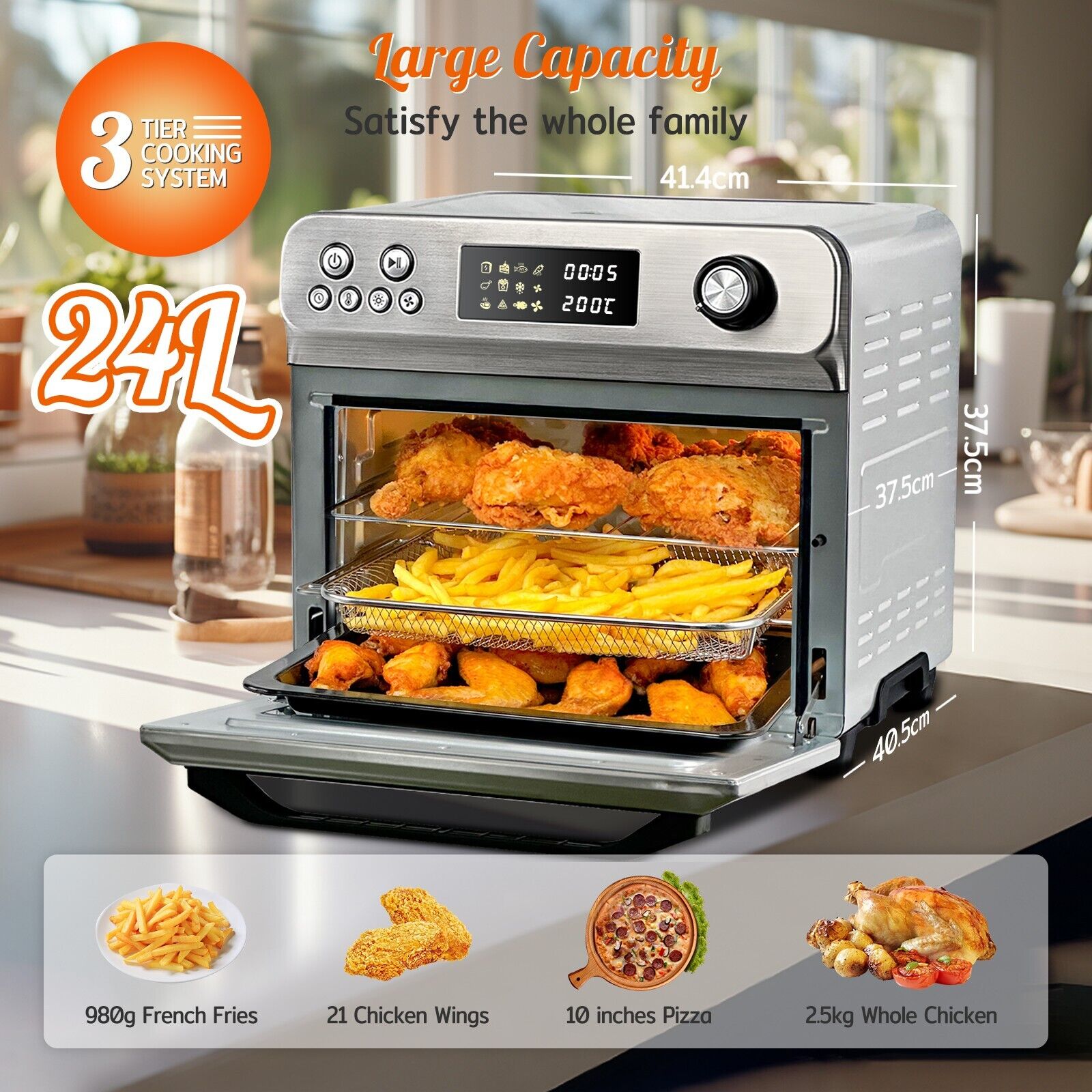 24L Digital Air Fryer Oven with Rotisserie