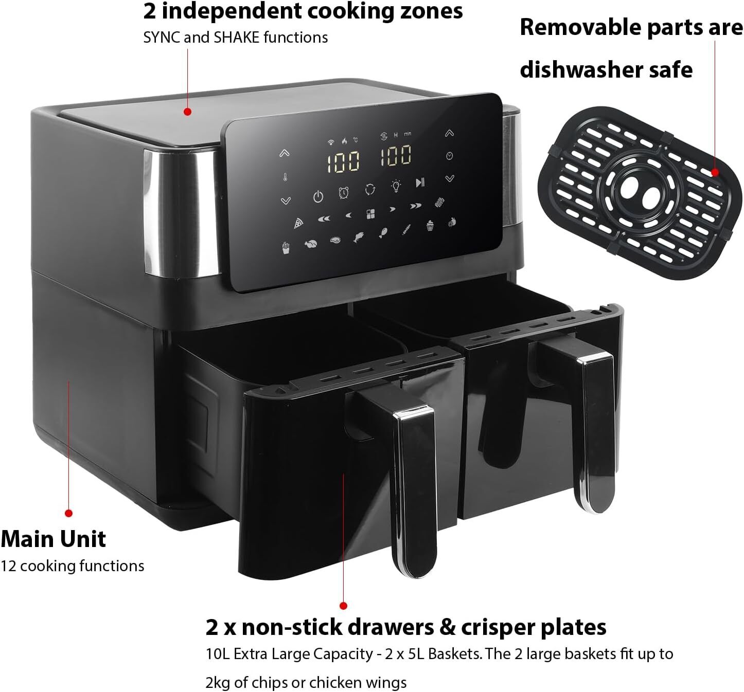 10L Dual Air Fryer 12-in-1