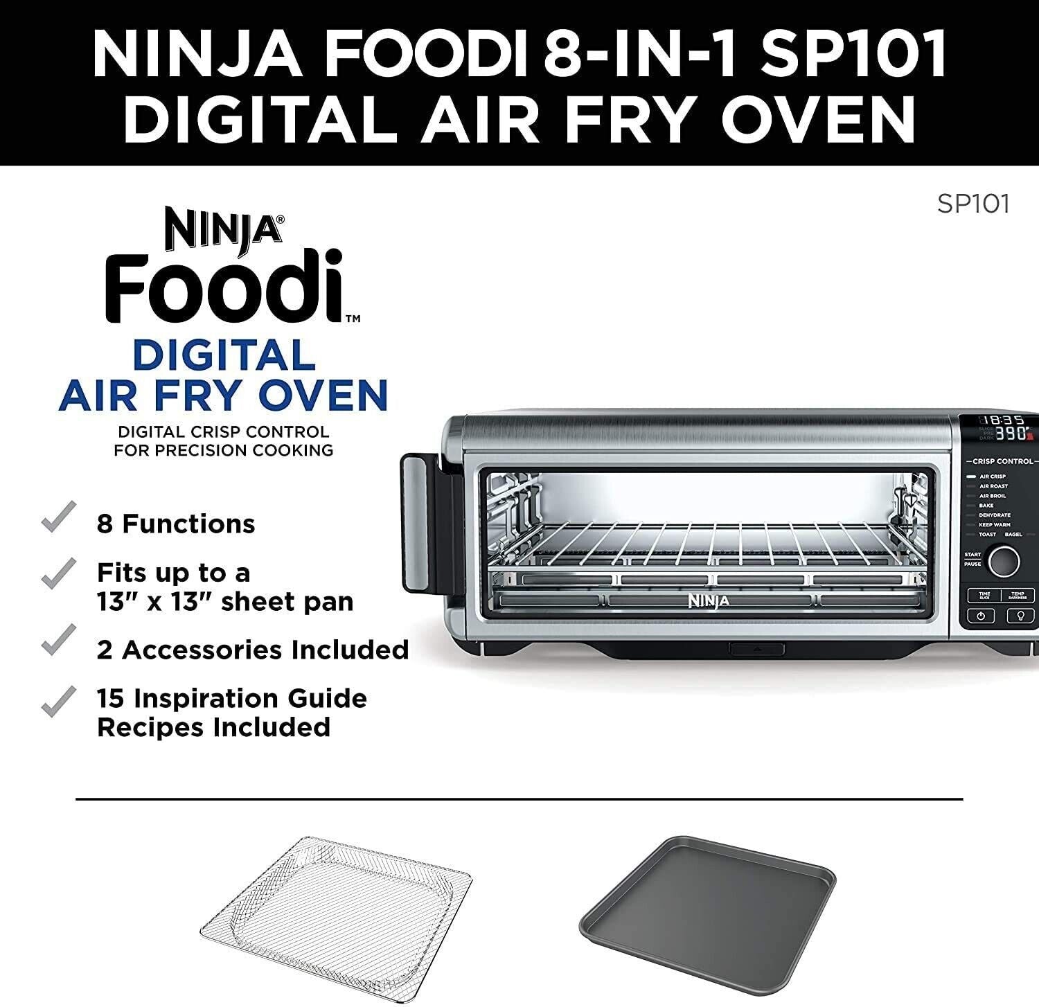 Ninja SP101 Foodi 8-in-1 Digital Air Fry Large Toaster Oven – Black