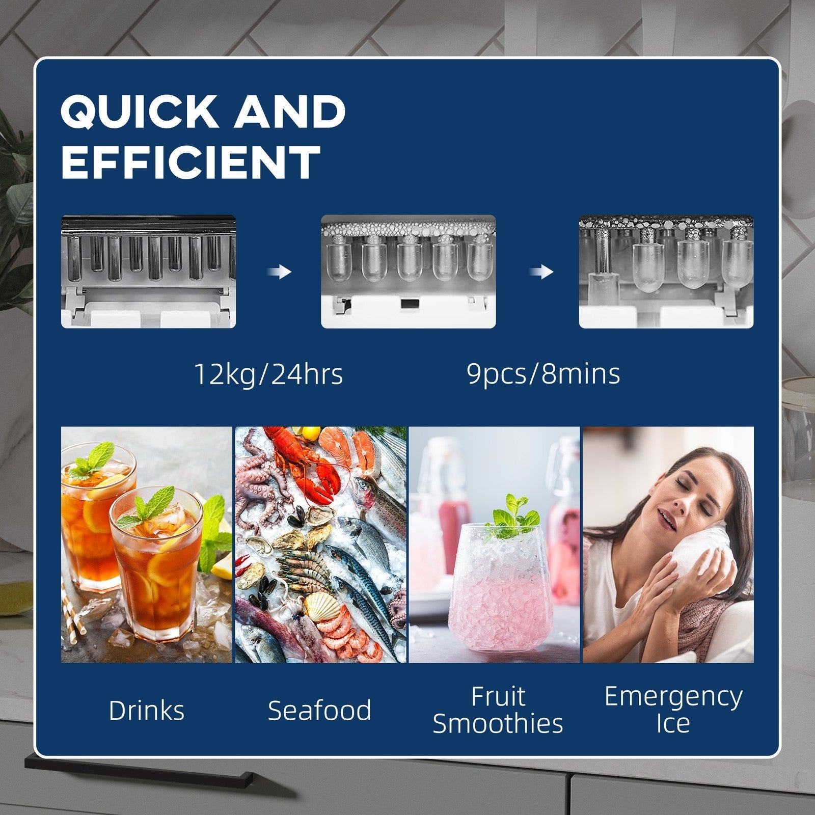 HOMCOM Compact Countertop Ice Maker Machine