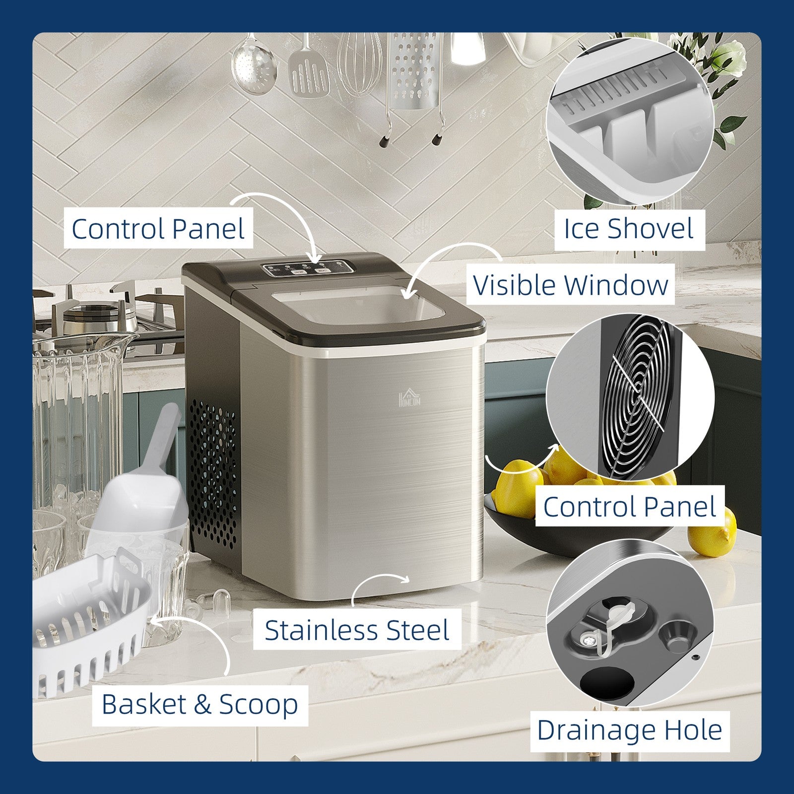 HOMCOM Compact Countertop Ice Maker Machine