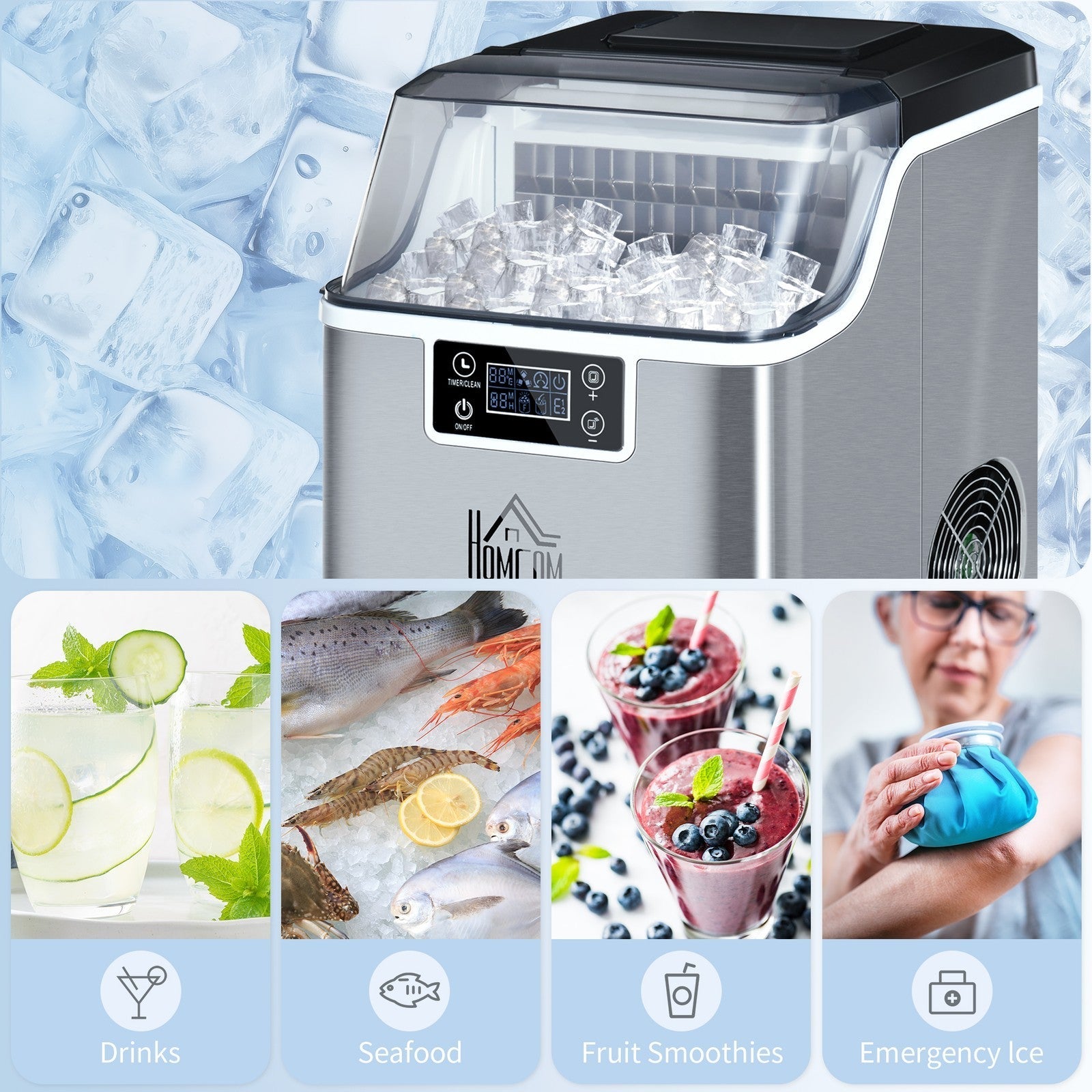 HOMCOM 20kg Countertop Ice Cube Maker