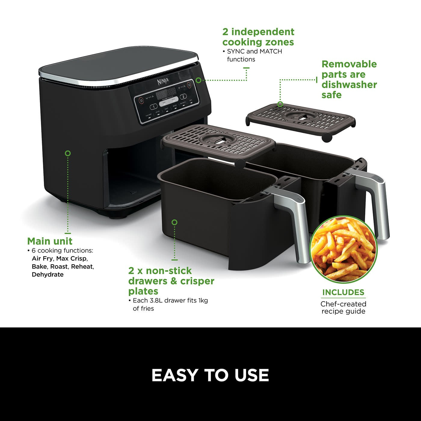 Ninja Foodi Dual Zone Air Fryer 7.6L